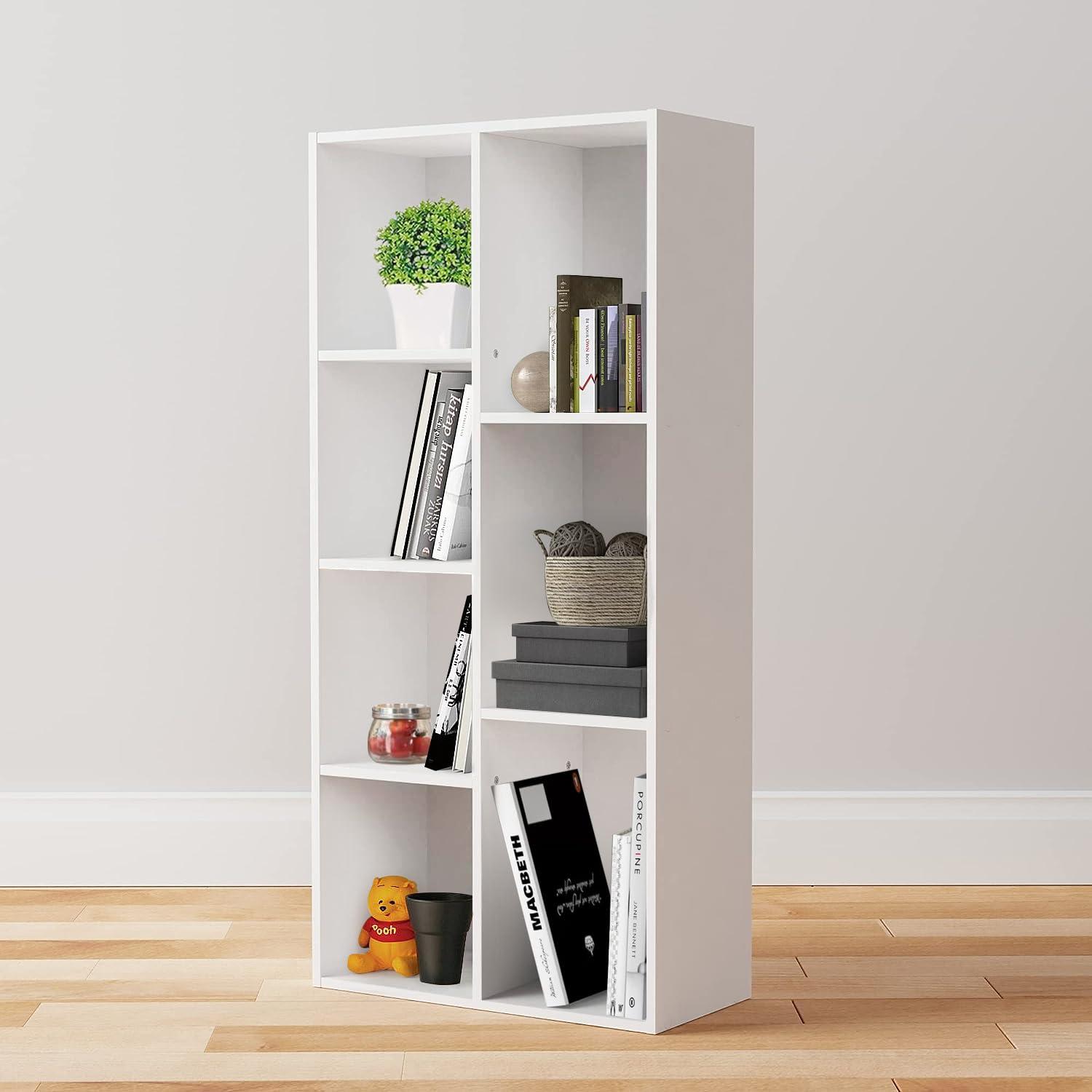 Amazon Basics 7 Cube Organizer Bookcase Shelf, Storage for Home and Office, 9.25"D x 19.49"W x 41.73"H, White - Image 2