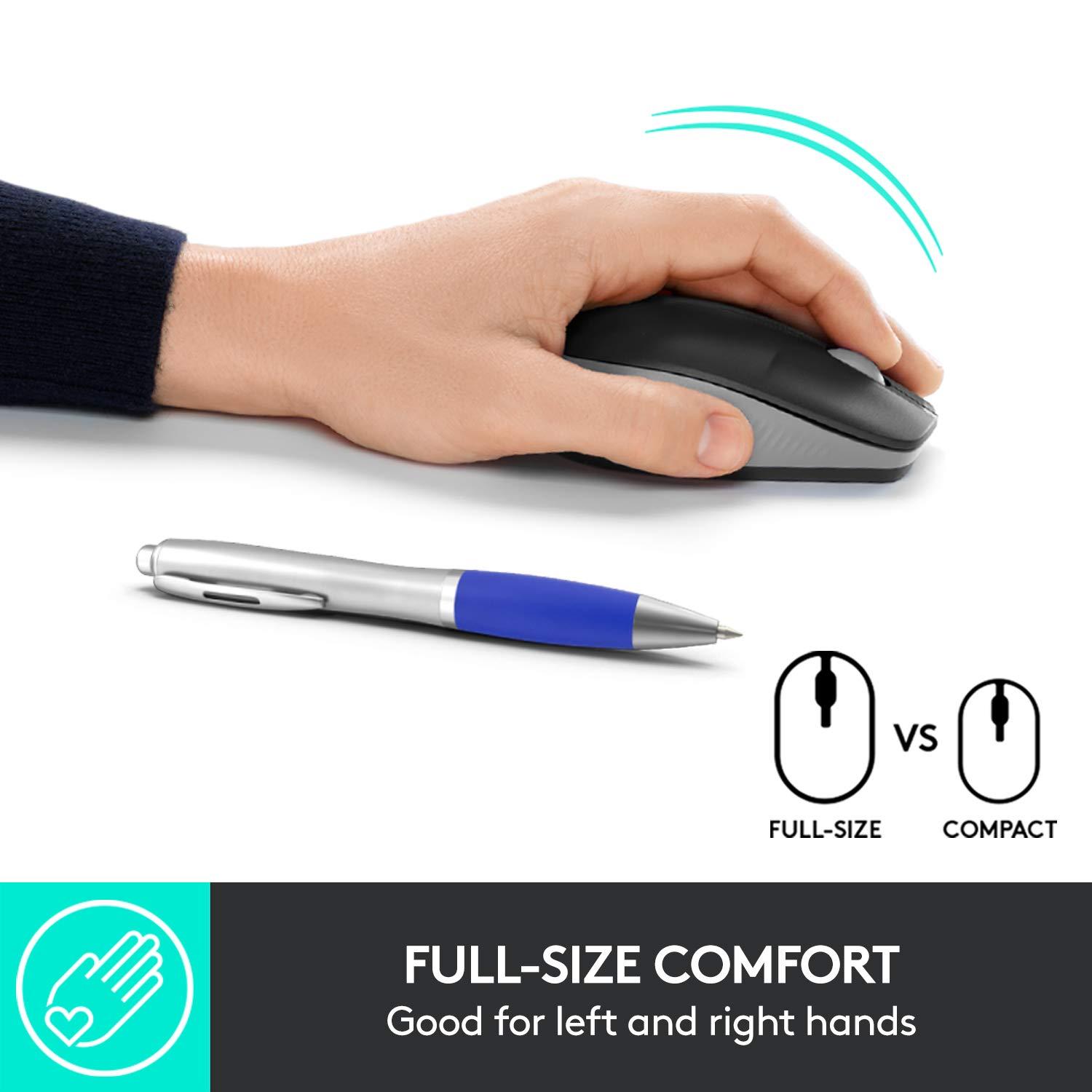 Logitech Wireless Mouse M190 - Full Size Ambidextrous Curve Design, 18-Month Battery with Power Saving Mode, Precise Cursor Control & Scrolling, Wide Scroll Wheel, Thumb Grips - Mid Grey - Image 2