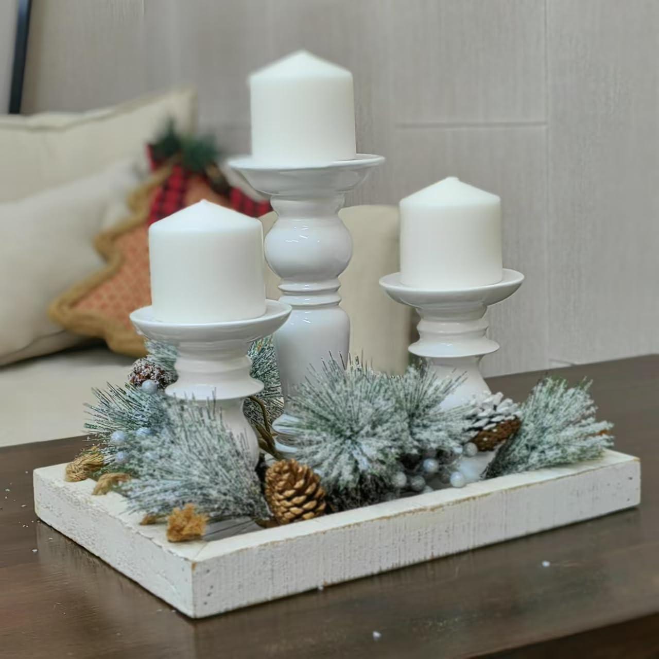Hosley Set of 3 Ceramic White Pillar Candle Holders Two 6 inch and One 9.5 inch High Ideal for LED and Pillar Candles Gifts for Wedding Party Home Spa Aromatherapy Votive Candle Gardens - Image 5