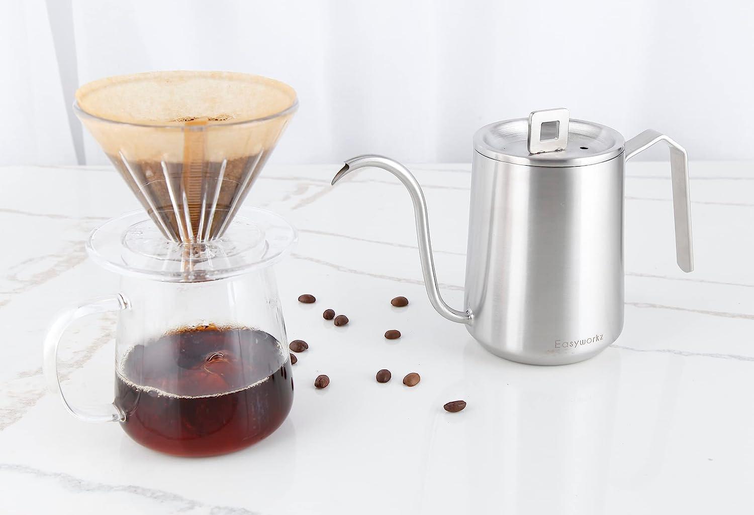 Easyworkz Gooseneck Pour Over Coffee Kettle 20 oz Stainless Steel Hand Drip Coffee Pot With Long Narrow Spout, Brushed Silver - Image 6