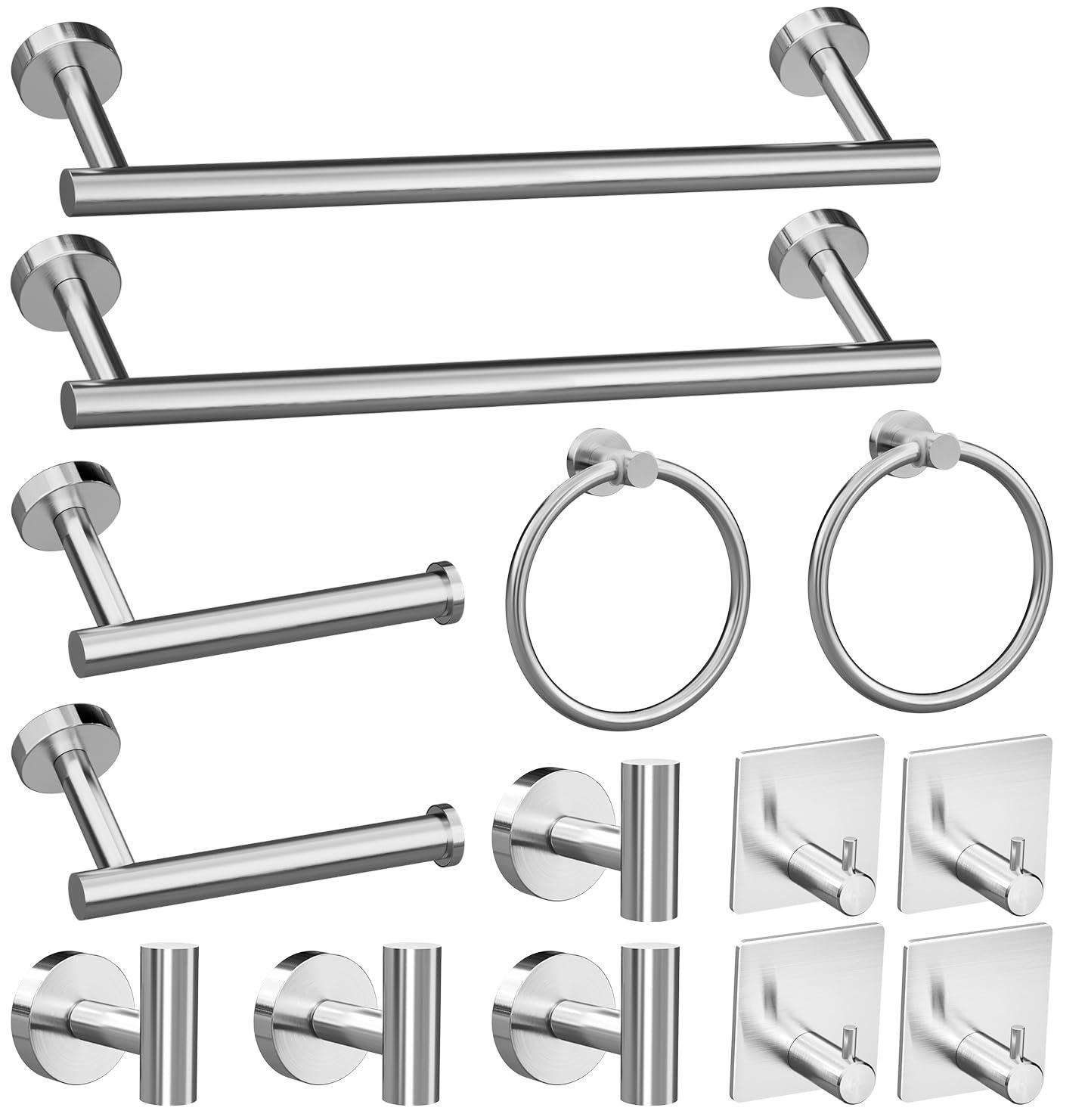 Lckppt 14-Piece Bathroom Hardware Set, Brushed Nickel Stainless Steel, Wall-Mounted Towel Racks