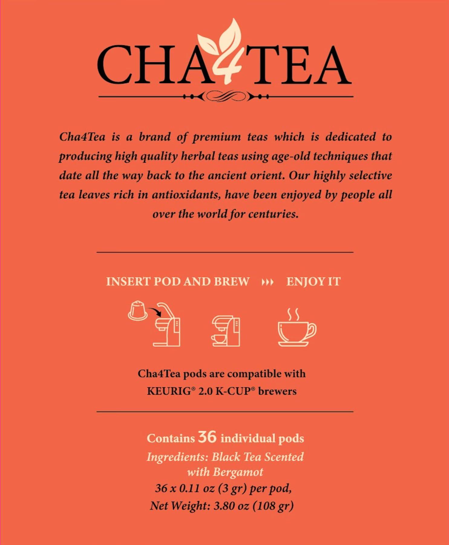 Cha4TEA 36-Count Earl Grey Tea Pods – Compatible with Keurig K-Cup, Bold Black Tea with Bergamot Flavor - Image 3
