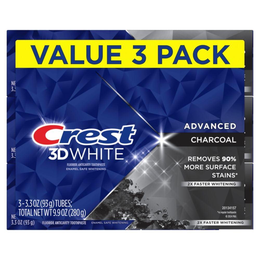 Crest 3D White Advanced Charcoal Teeth Whitening Toothpaste with Fluoride, 3.3 oz, Pack of 3 - Image 7