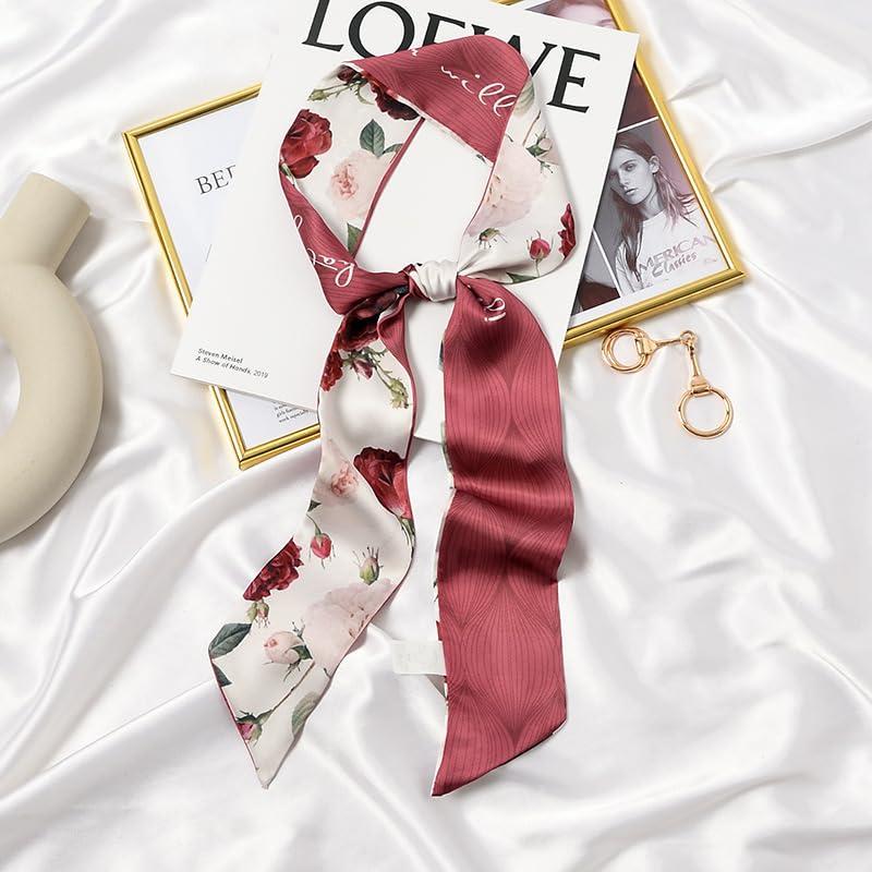 Red Flower Fashion Bag Handbag Handle Ribbon Scarf Polka Dot Printing Neckerchief Scarf Women's Fashion Scarves Clothing, Shoes and Jewelry - Image 2