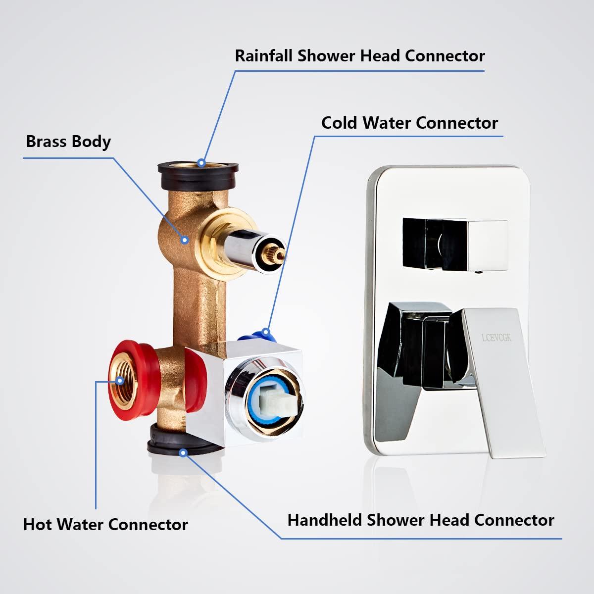LCEVCGK Shower Head - Shower Faucet Set Square Shower Combo System with 8'' Rainfall Shower Head Wall Mount Handheld Shower, Stainless Steel with Chrome Finish Bath Shower Head,Chrome - Image 3