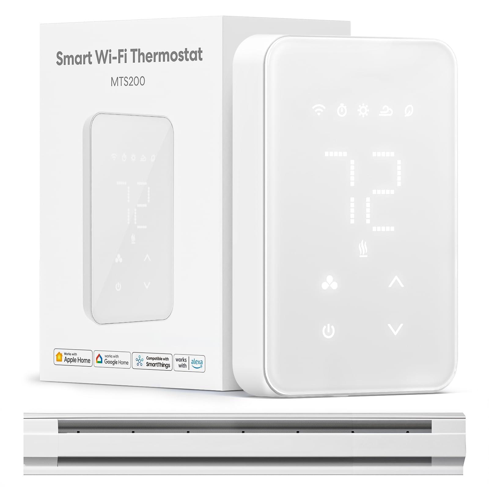 meross Smart Thermostat for Electric Baseboard and in-Wall Heaters Work with HomeKit, Alexa and Google Home, 120V-240V Wi-Fi Programmable Thermostat with Easy Install, Energy Saving, 4 Wires Needed