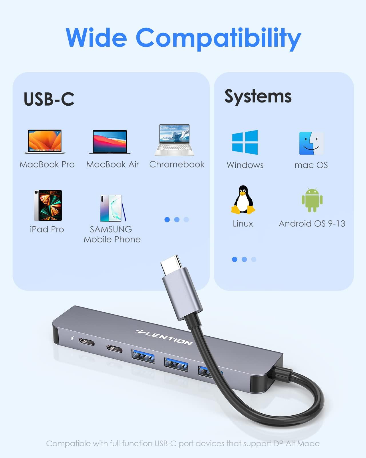 LENTION USB C Hub, Multiport with 4K HDMI Port, 3xUSB-A Ports, USB-C Data Port, 100W PD Port, Compatible New MacBook Pro/Air, iPhone 15 Pro/Pro Max, Surface, Chromebook, More(CE35s, Gray) - Image 6