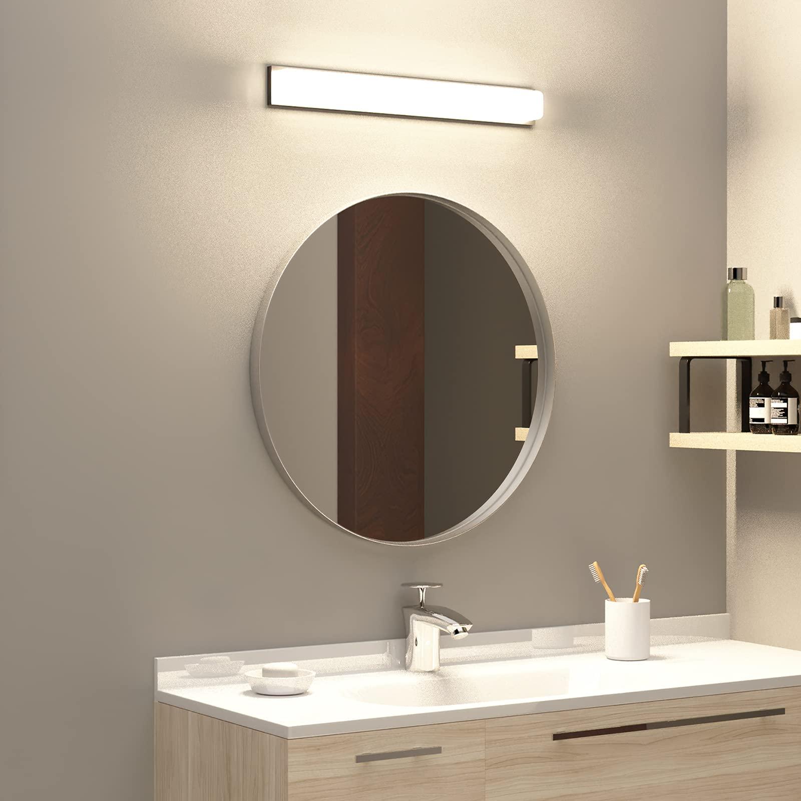 KAASUNES 30-Inch Circle Mirro Brushed Nickel Silver Wall Mounted Round Mirror, Glass Panel Circle Deep Set Design Stainless Steel Framed Mirror for Bathroom Vanity, Entryways, Living Rooms - Image 2