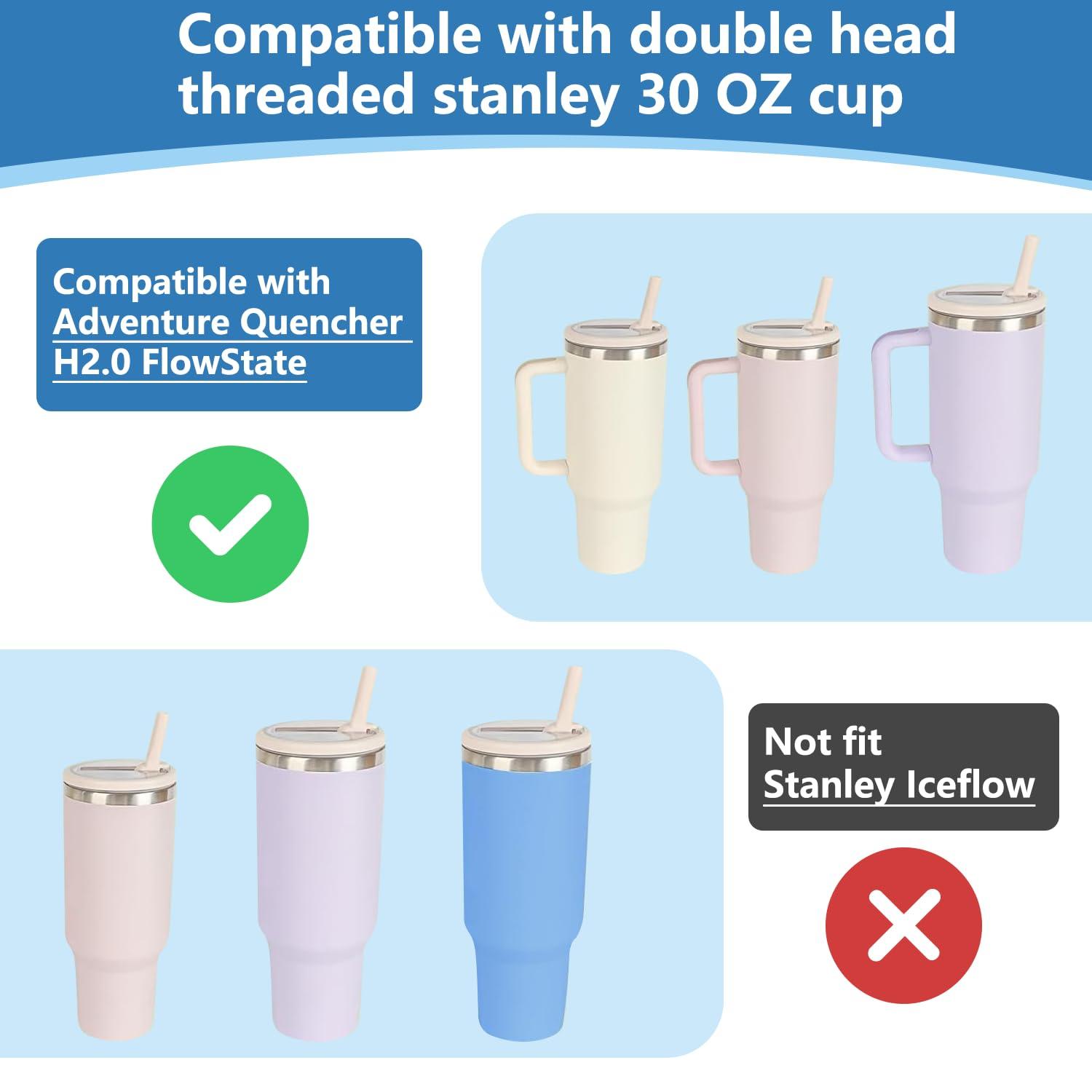 2 Pack 40 oz Tumbler Flip Straw Lid for Stanley Quencher Leak Proof Lid Replacement for Stanley H2.0 Flow State Tumbler, Spill Proof Reusable Lid for Stanley Tumbler Cup (Blue+Cream, 30 oz) - Image 3