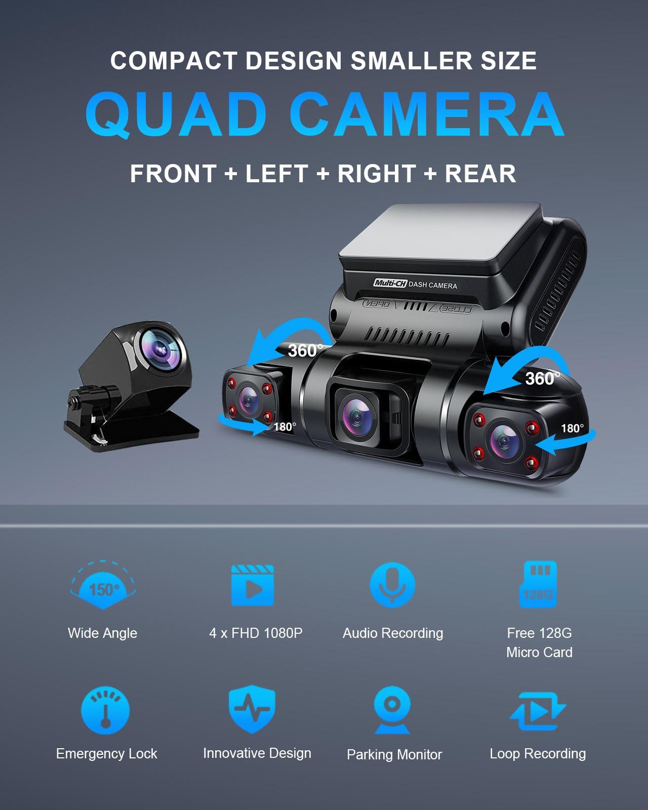 PRUVEEO 360 Degree View 4 Channel Dash Cam Front and Rear Inside Left Right, Dash Camera for Cars, Built-in GPS WiFi Night Vision, 24/7 Recording Parking Mode Monitor, Free 128G Card - Image 2