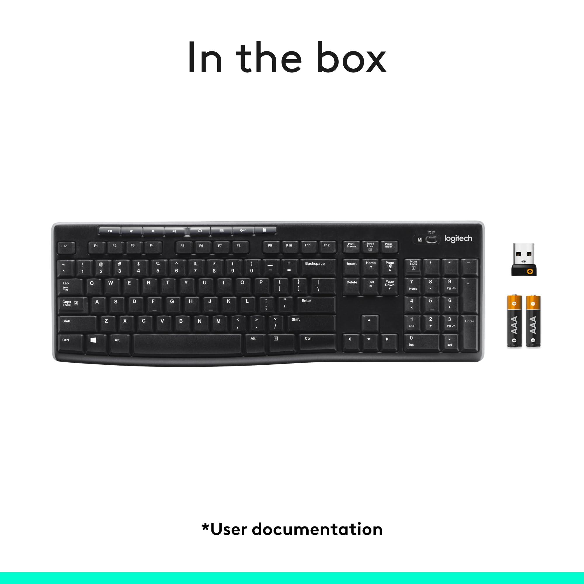 Logitech K270 Wireless Keyboard for Windows, 2.4 GHz Wireless, Full-Size, Number Pad, 8 Multimedia Keys, 2-Year Battery Life, Compatible with PC, Laptop, Black - Image 9