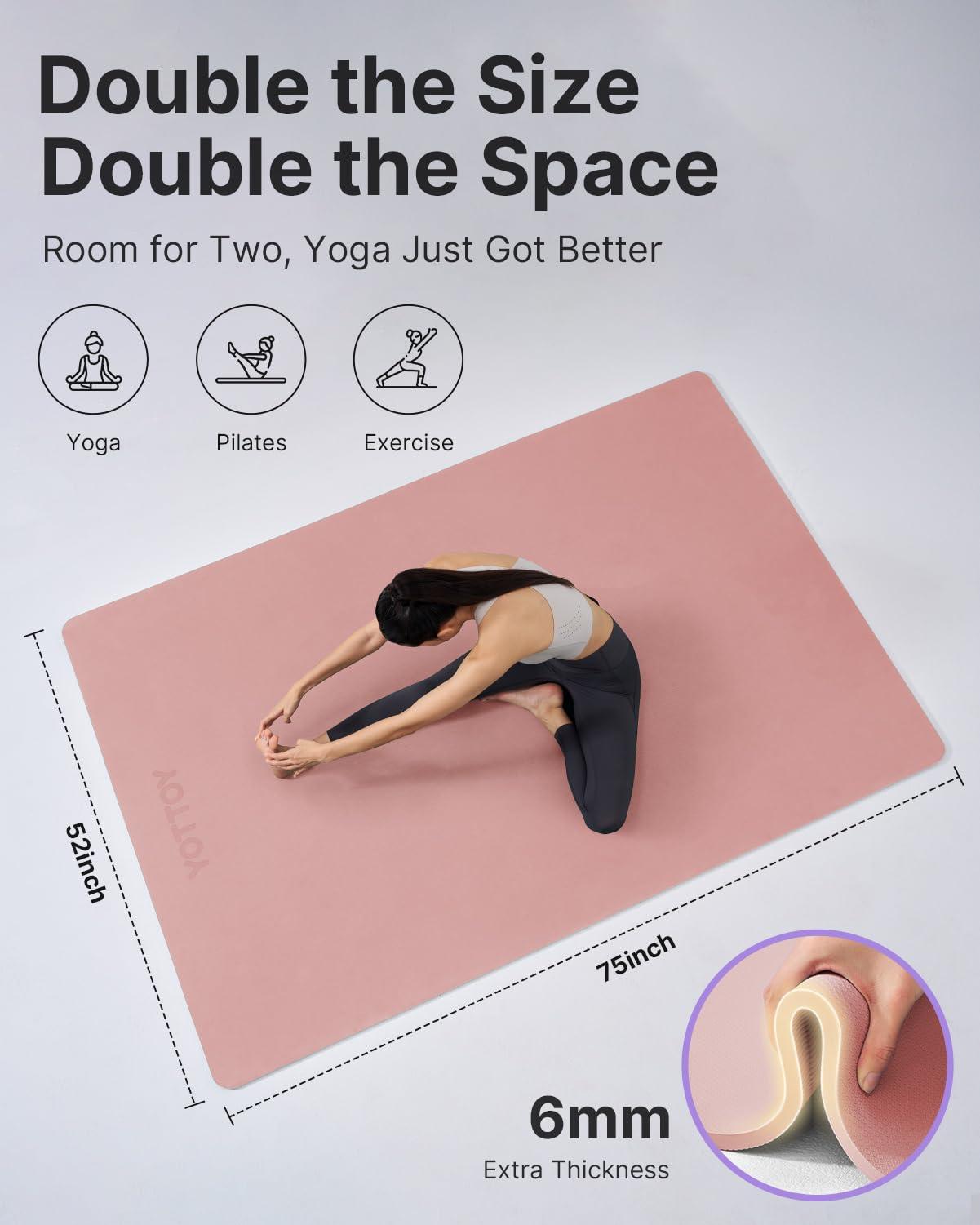 YOTTOY Large Yoga Mat (75 * 52 * 1/2inch),Extra Wide TPE Exercise Mat,Non-Slip Workout Mat for Pilates, Fitness, Barefoot, Home Gym Studio with Strap and Towel - Image 2