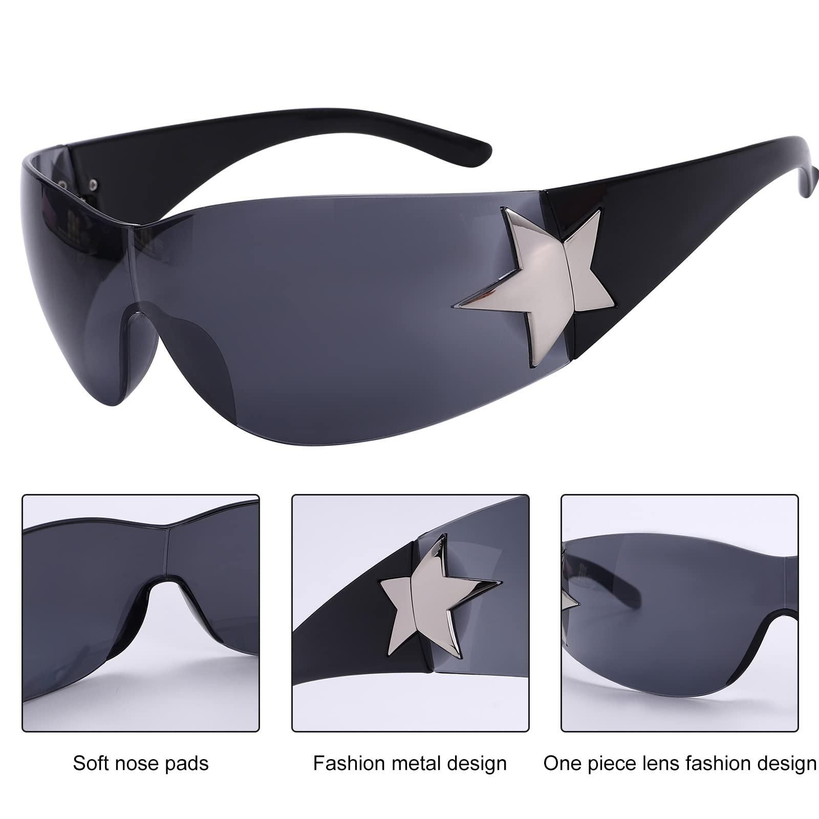 Rimless Y2K Sunglasses for Women Men,Trendy Shield Wrap Around Sunglasses Oversized Fashion Frameless Sun Glasses - Image 4