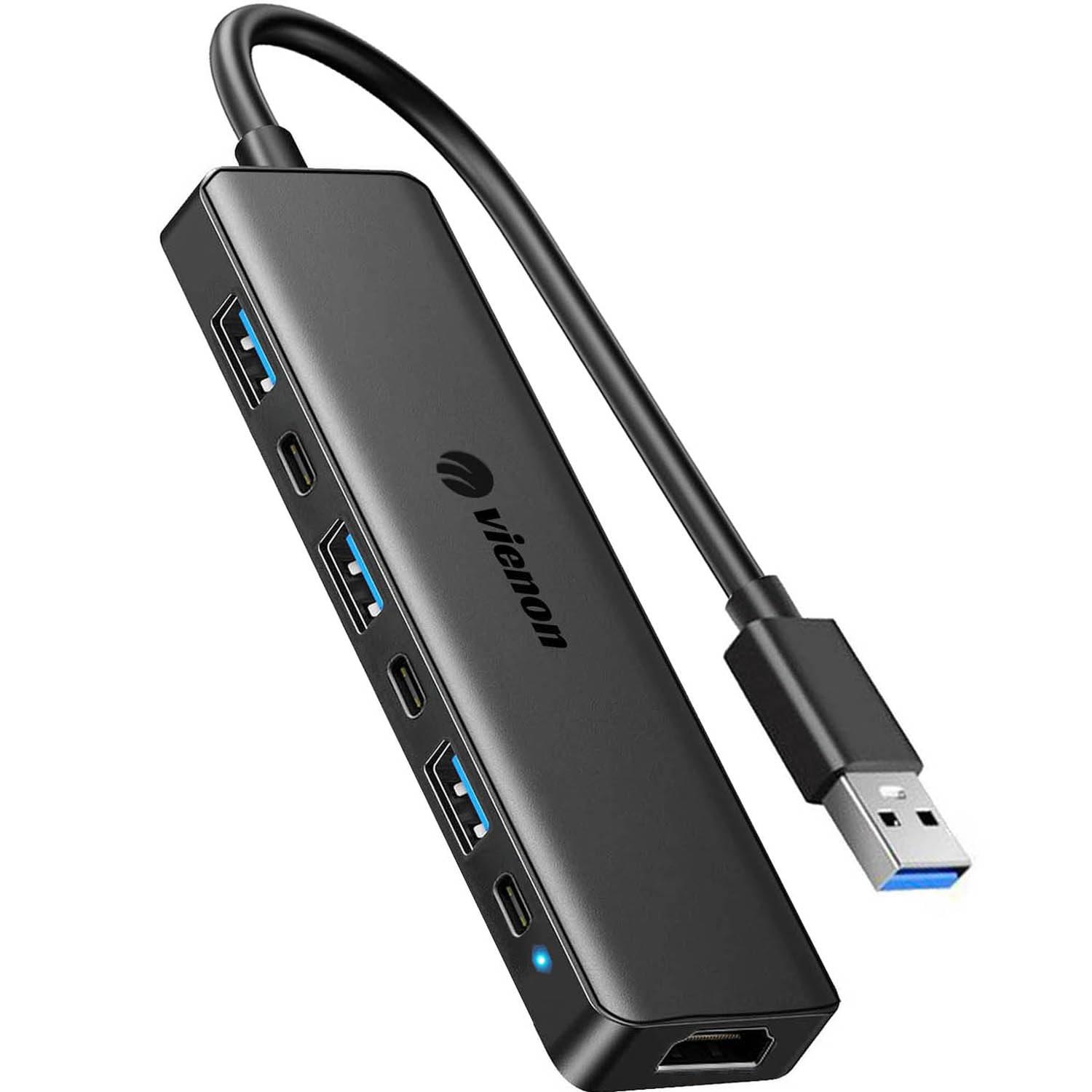 VIENON USB 3.0 to HDMI Adapter (7-in-1), USB 3.0 Hub with HDMI 1080P, USB C Data & Power Ports, Docking Station for Monitor, PC, Laptop, Desktop Support Windows 7/8/10 & Mac OS