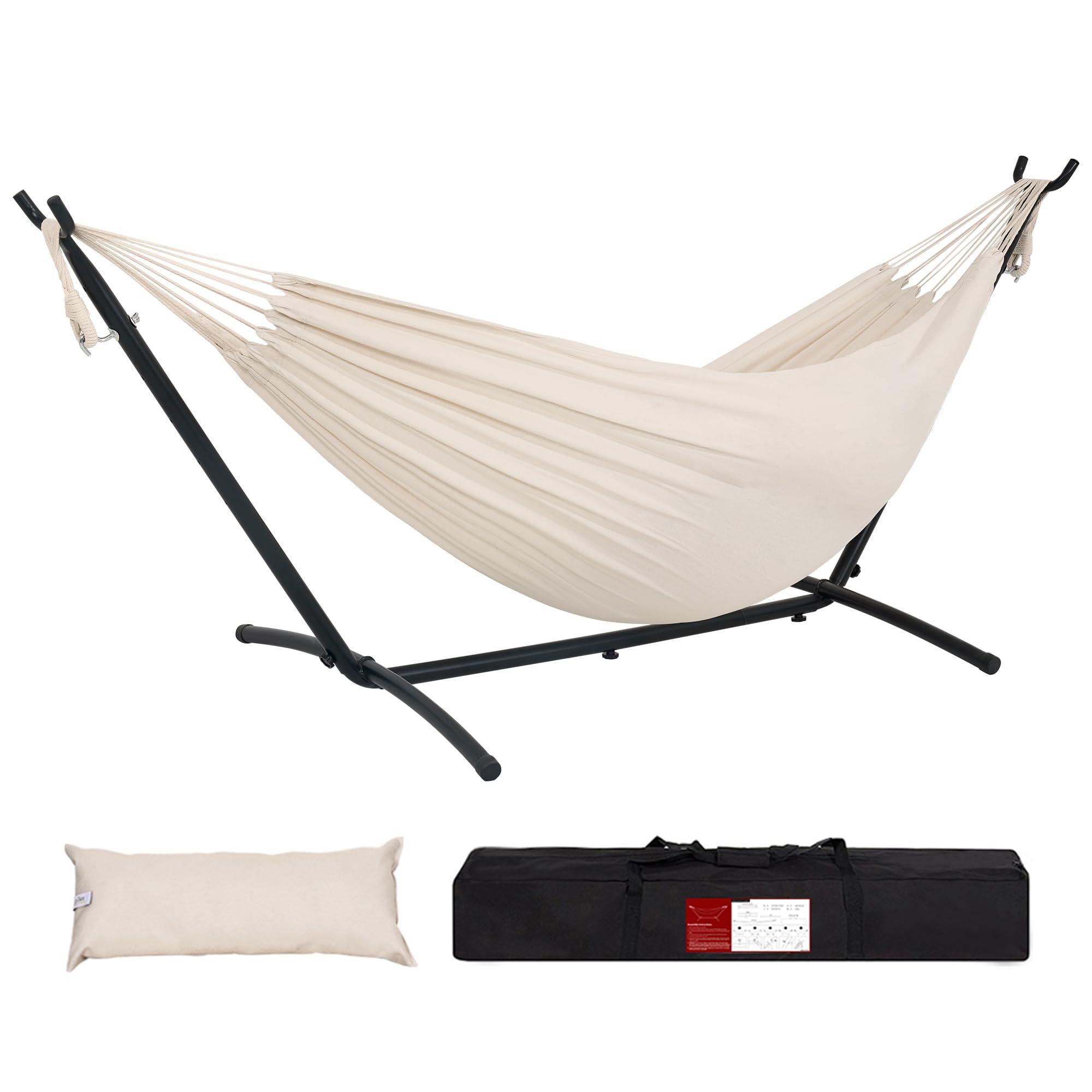 Lazy Daze Hammocks Double Hammock with 9ft Space-Saving Steel Stand Includes Portable Carrying Case, 450 Pounds Capacity (Natural)