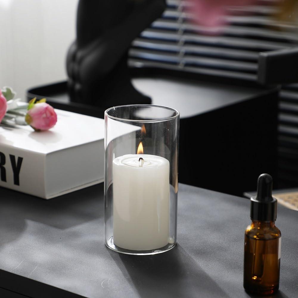 PNJHDZ 24 Pcs White Pillar Candles and Glass Candle Holders, Clear Cylinder Vases Pillar Candle Holders for Pillar Candles, Hurricane Candle Set for Wedding Party, Event, Home Office Decor - Image 7