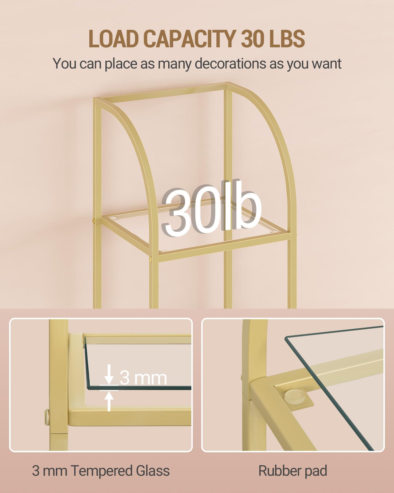 Hzuaneri Bookcase Bookshelf, Tempered Glass Arched Bookshelf for More Storage, Slim Shelving Unit for Bedroom, Bathroom, Home Office, Steel Frame, 6 Tier Gold BC20699G - Image 4