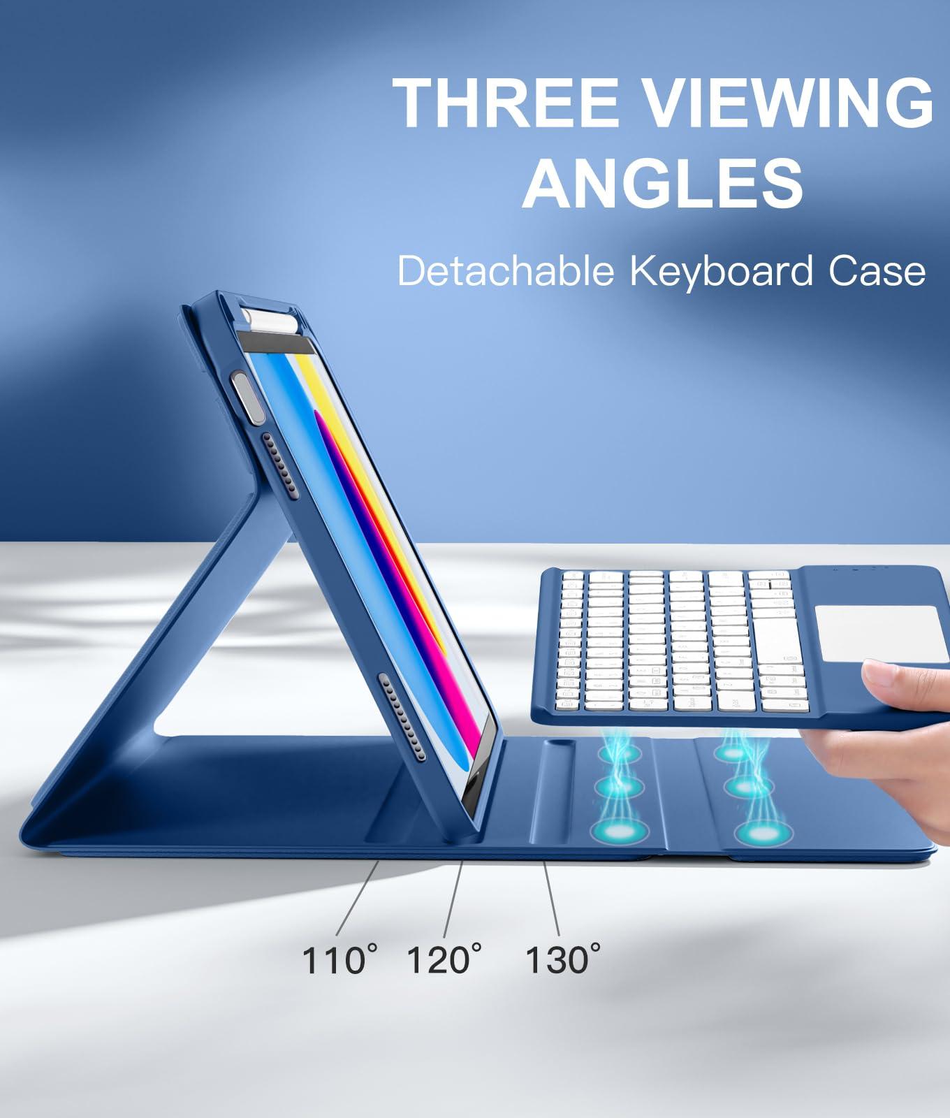 Harvopu Compatible for iPad 11th 10th Generation Case with Keyboard, Folio Cover with Pencil Holder, Multi-Touch Trackpad, 7 Color Backlit, Detachable Keyboard for iPad (A16) 11th/10th Gen (Navy Blue) - Image 4