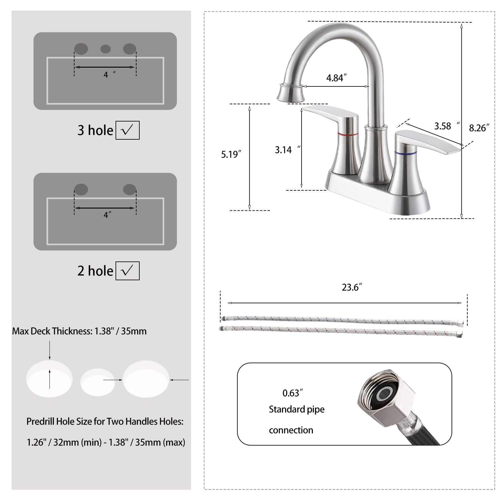 VALISY Brushed Nickel Bathroom Faucet, 2-Handle Lead-Free 360° Swivel High-Arc Spout 4 Inch Centerset Bath Lavatory Vanity Sink Faucets Set for Sinks with Drain & Water Hoses, VABM80008L - Image 3