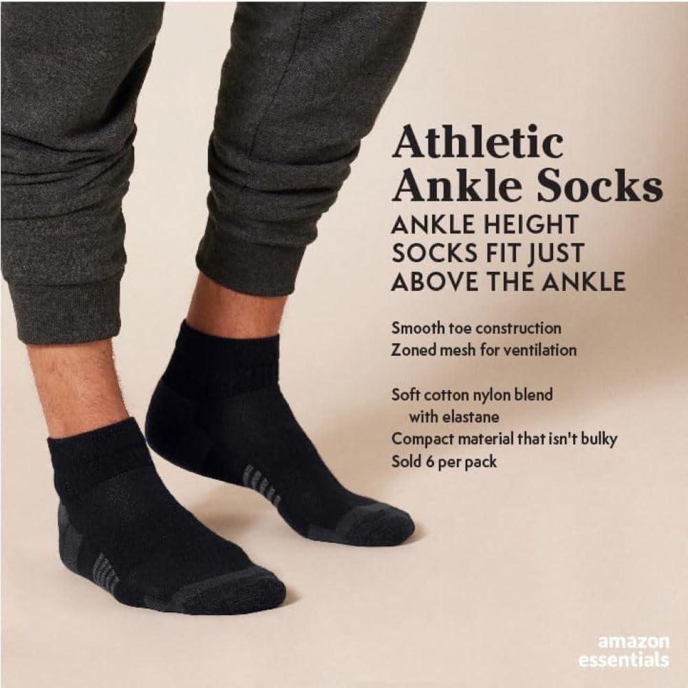 Amazon Essentials Men's Athletic Ankle Socks, Breathable, Cotton Blend, Cushioned, 6 Pairs - Image 2