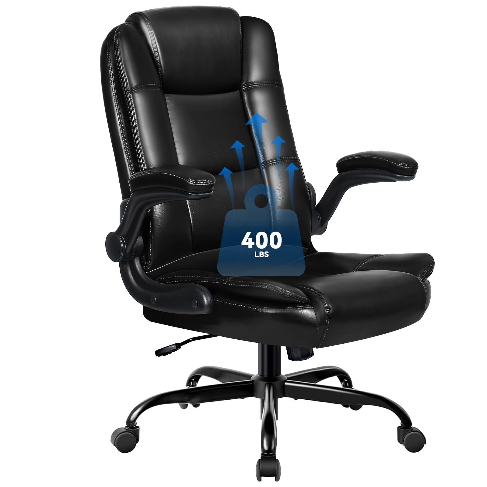 VITESSE Ergonomic Office Chair with Flip-up Armrests, Big and Tall Leather Executive Office Chair, High Back Lumbar Support Home Computer Desk Chair, Heavy and Duty Computer Chair (Black)
