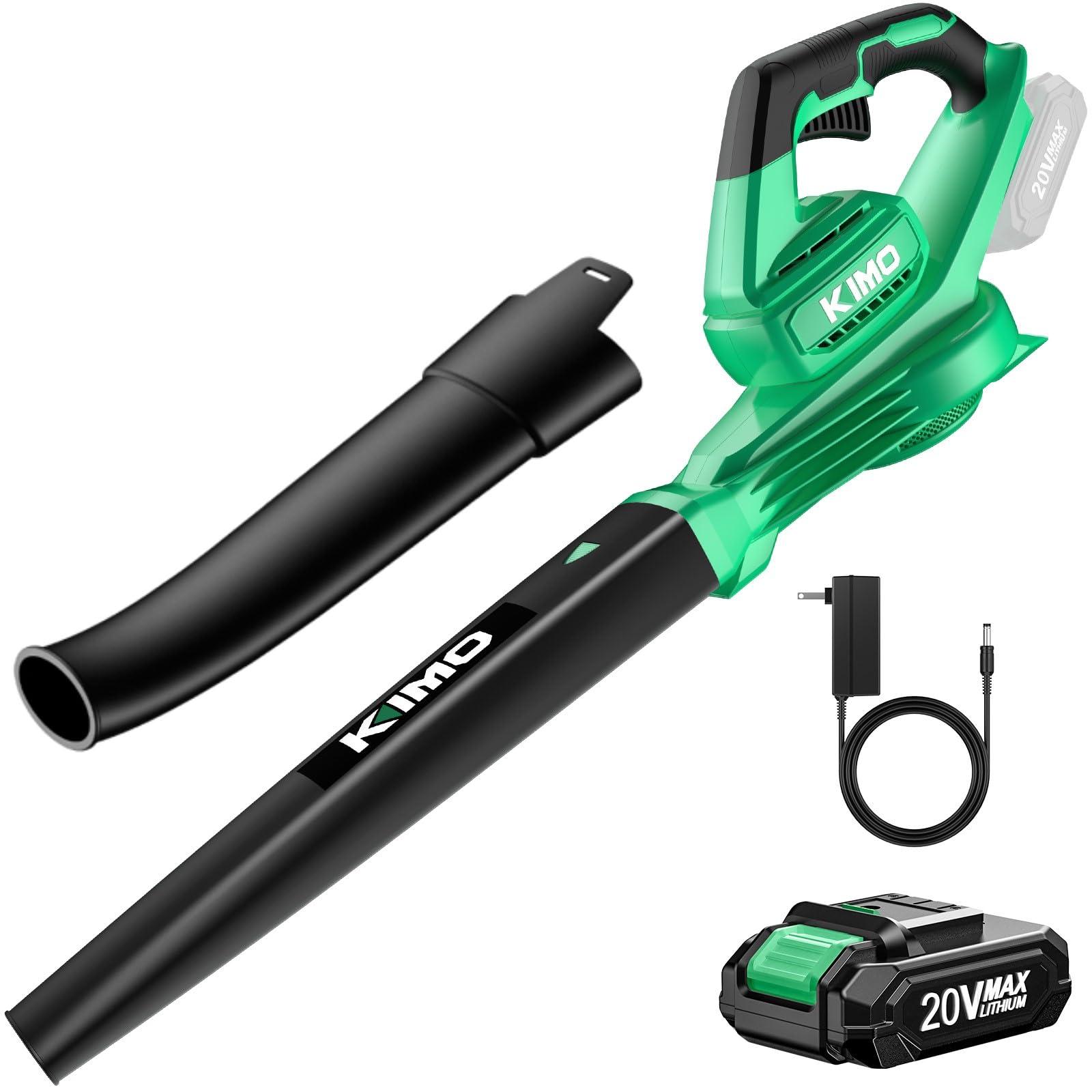 K I M O. Leaf Blower Cordless with Battery and Charger, 2000mAh Battery, Extension Tube, 200 CFM 170 MPH Lightweight Cordless Leaf Blower, Battery Operated Leaf Blowers for Lawn Care, Yard|Patio|House