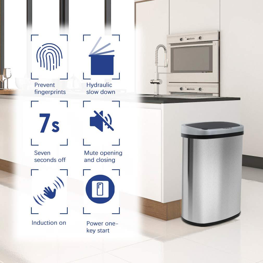 Kitchen Trash Can with Lid, 13 Gallon Automatic Garbage Can for Bathroom Bedroom Home Office 50 Liter Touch Free High-Capacity Brushed Stainless Steel Waste Bin - Image 3
