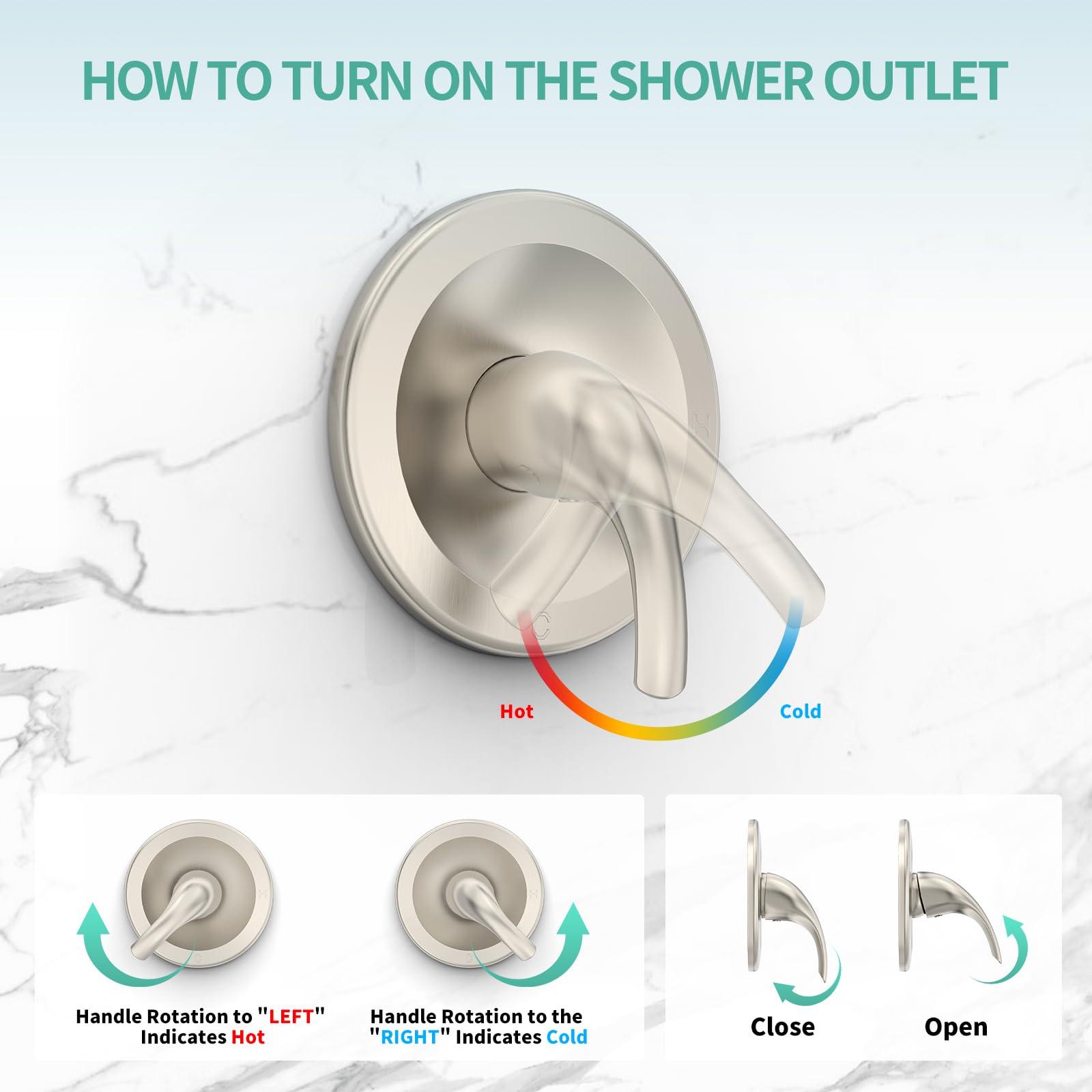 SR SUN RISE Shower System with Handheld Shower and Rain Shower Combo Set High Pressure 5-spray Dual 2 in 1 Shower Faucet Patented 3-way Diverter Brushed Nickel (Valve Include） - Image 7