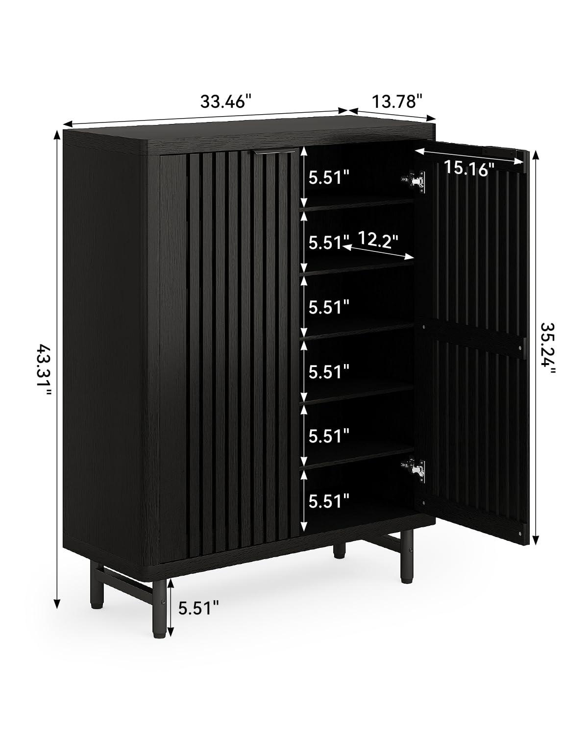 LITTLE TREE 6-Tier Shoe Cabinet with Doors for Up to 24 Pairs, Large Wooden Shoe Storage Cabinet with Adjustable Shelves, Black Freestanding Shoe Organizer Cabinet for Entryway, Hallway - Image 3