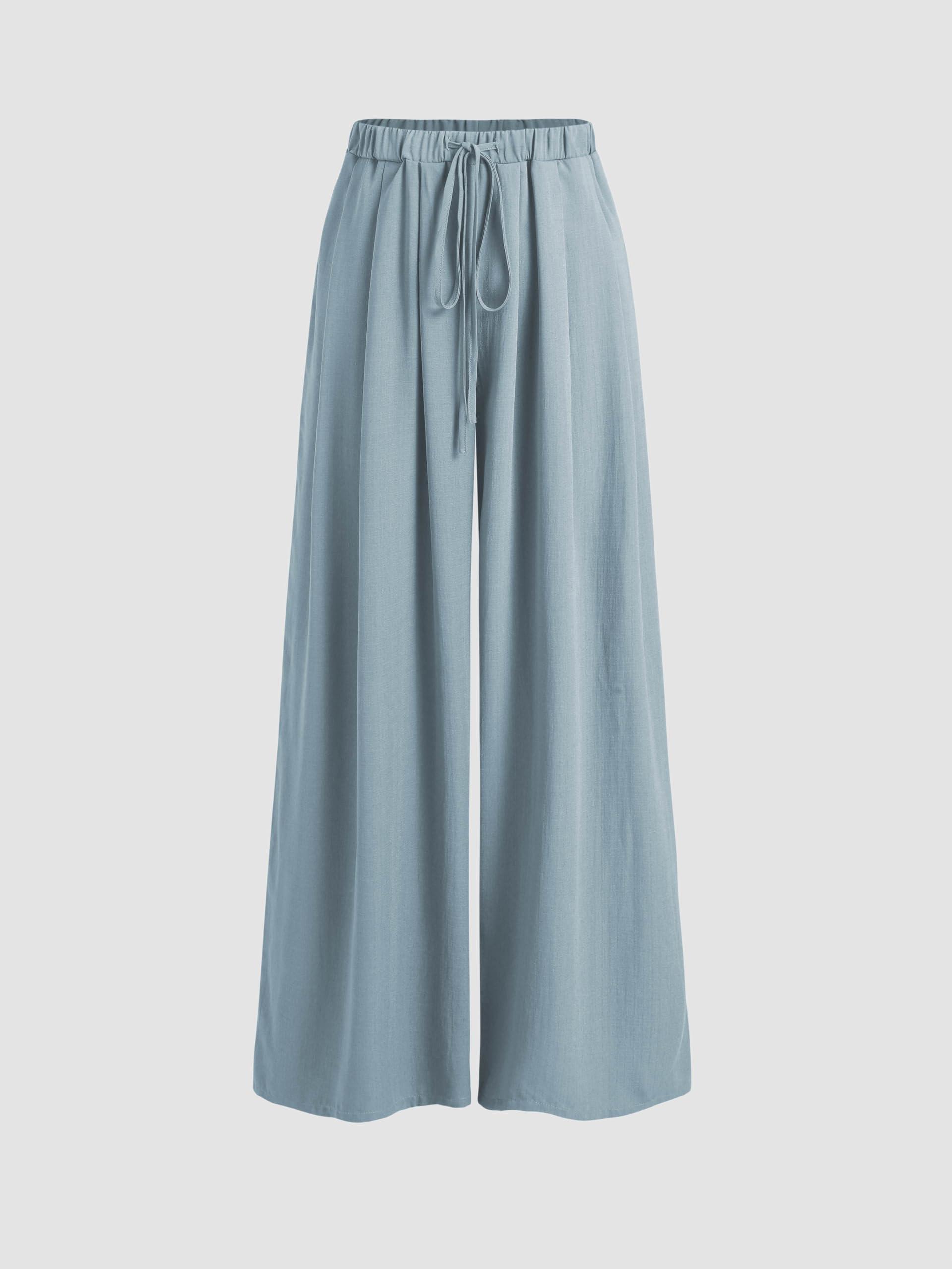 CIDER Palazzo Pants for Women Wide Leg Drawsting Elastic High Waisted Comfy Casual Flowy Pants with Pockets - Image 2