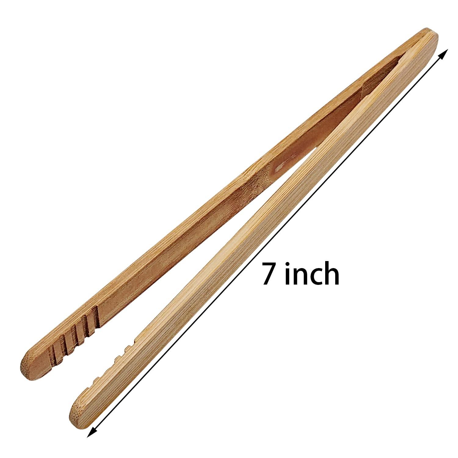 12 Pcs Bamboo Tongs 7 Inch Bamboo Toast Tongs for Serving Pickle Muffin, Cheese Fruits Salad, Toast & Bread - Image 3