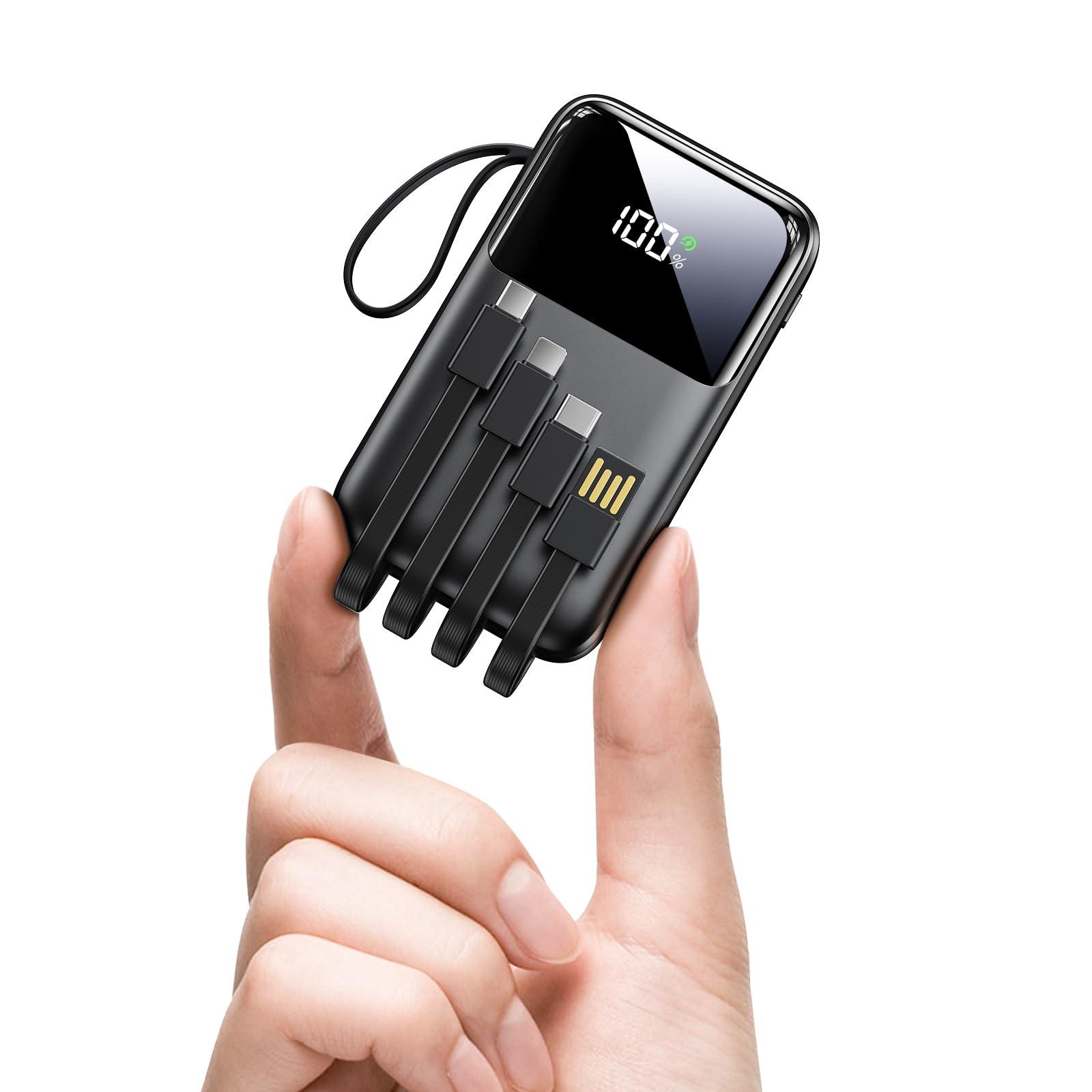 Portable Charger with Built in Cable, 15000mAh Power Bank, 22.5W Fast Charging, 6 Outputs, Slim Travel Essential Battery Pack with LED Display, Compatible with iPhone 16/15/14/13, Samsung, iPad, etc