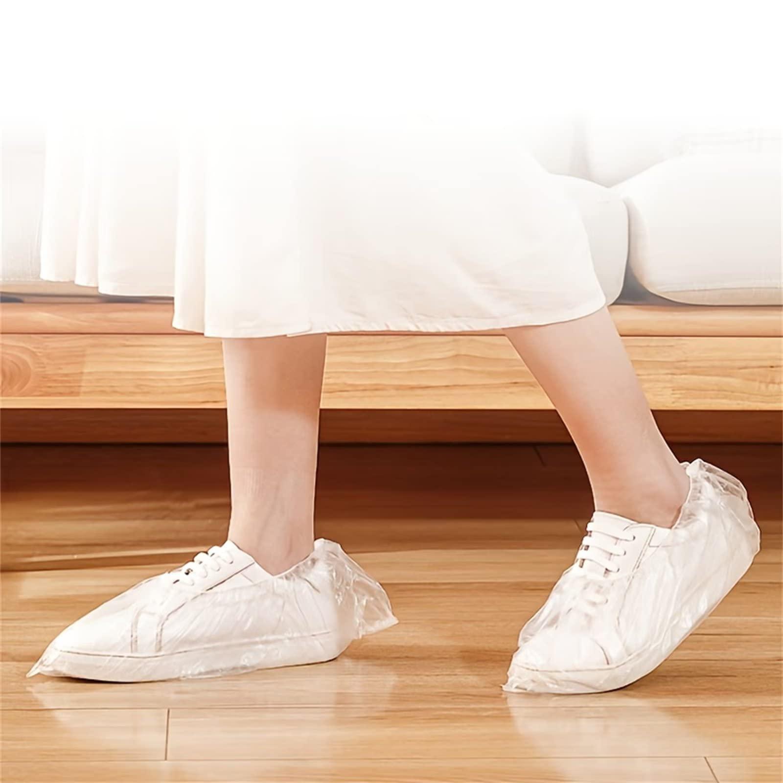 Typutomi Disposable Shoe Covers Waterproof,100pcs(50 Pairs) Clear Shoe Protectors Covers Non Slip Household Indoor Thickened Foot Covers - Fits Most Shoes - Image 5