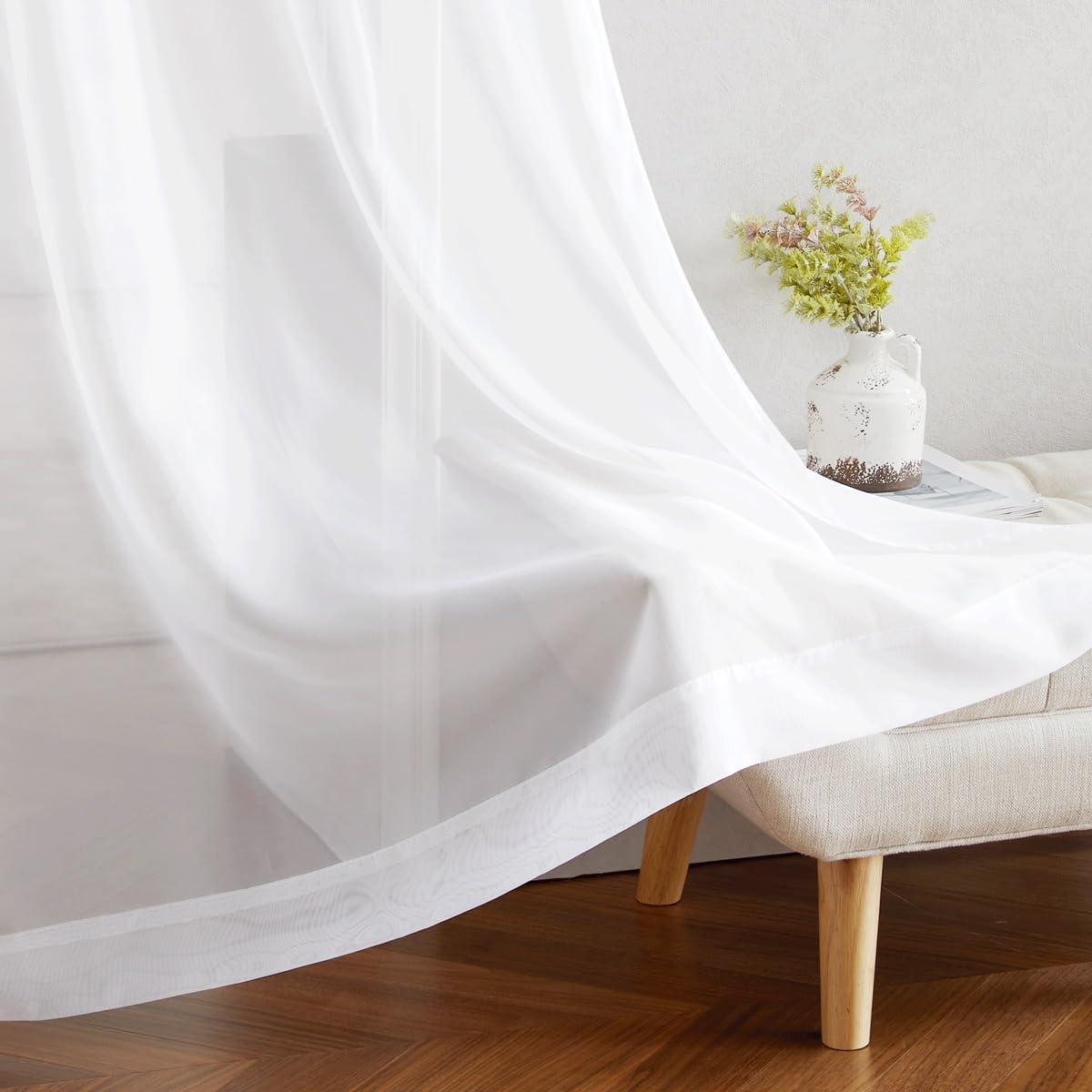 NICETOWN White Sheer Curtains & Drapes 96 inches Long for Living Room - Grommet Top Solid Lightweight & Airy Gauzy Window Treatments with Light Filtering for Bedroom, 2 Panels, W54 x L96 - Image 7
