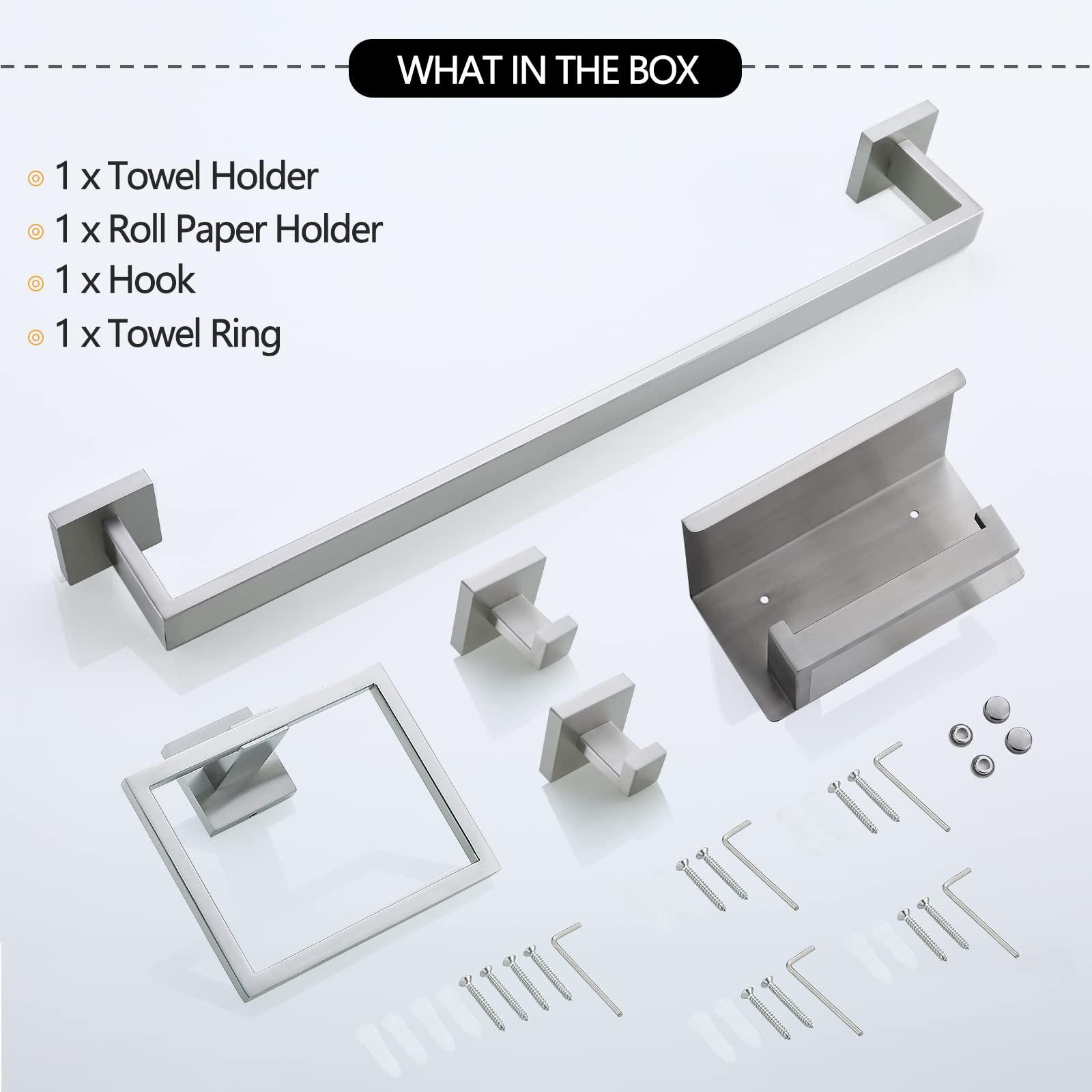 Brushed Nickel Bathroom Towel Bar Set Bathroom Accessories Hardware Set Including Towel Bar Towel Ring Coat Hook and Toilet Paper Holder with Shelf. Wall Mounted Stainless Steel - Image 7