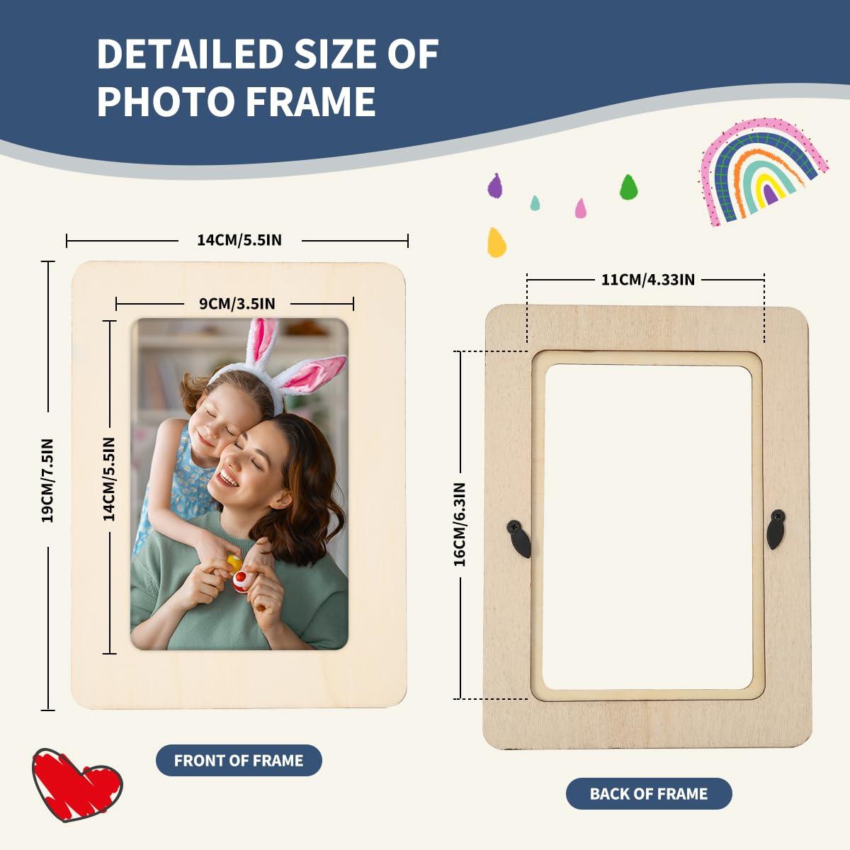 zjdbset Picture Frame Painting Craft Kit for 4 * 6 Photo,10Pcs DIY Unfinished Wooden Picture Frames with 12Pcs Painting Color Pen 4 Sheets Crystal Diamond Stickers for DIY Craft - Image 2