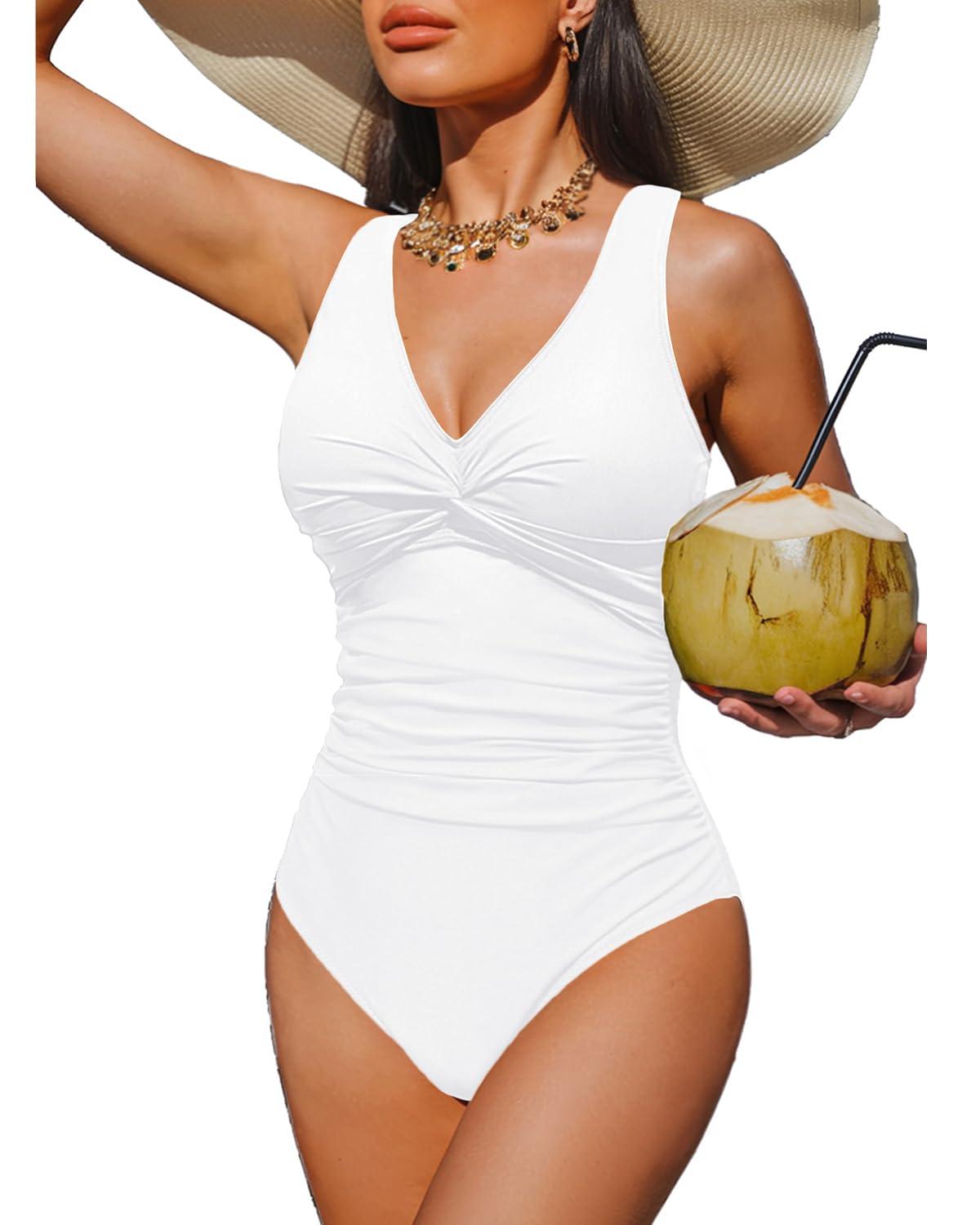 Holipick Women Tummy Control One Piece Swimsuit - Push Up Bathing Suit Full Coverage Slimming Swimwear