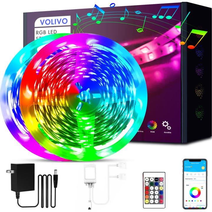 VOLIVO 100ft Led Strip Lights for Bedroom, Color Changing Led Light Strips Kit with 24 Keys IR Remote and Smart App Control, RGB Music Sync Lighting for Room, Home Decor