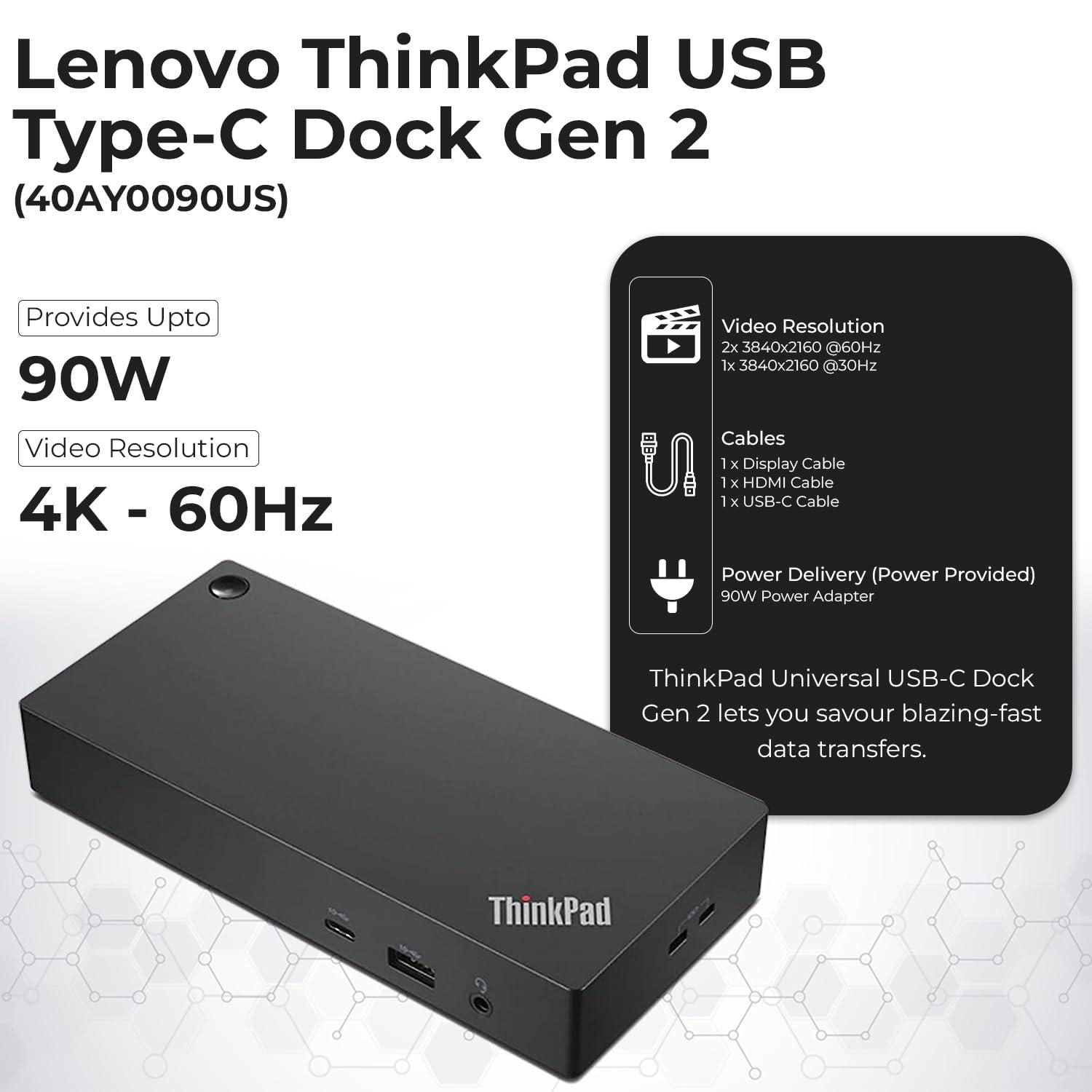40AY0090US Lenovo Thinkpad Docking Station Dual Monitor Bundle - Supports 4K Display, Thinkpad Dock with AC Adapter + 4K HDMI Cable + 4K DisplayPort Cable + USB C Cable + Microfiber Cloth - Image 3