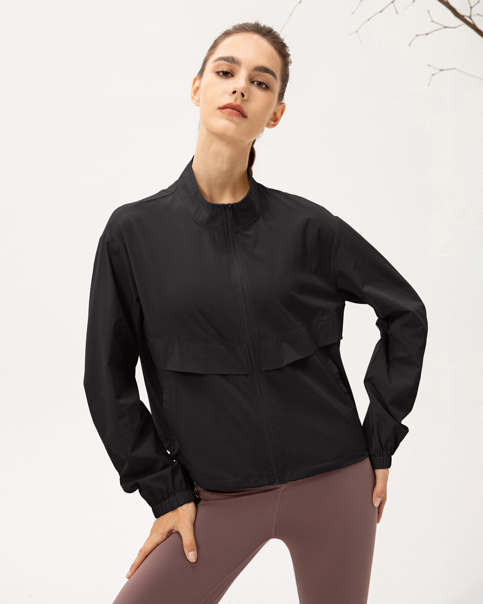 Gacaky Women's Athletic Workout Running Track Full Zip Cropped Jackets UPF 50+ Sun Protection Stand Collar Gym Shirts - Image 2