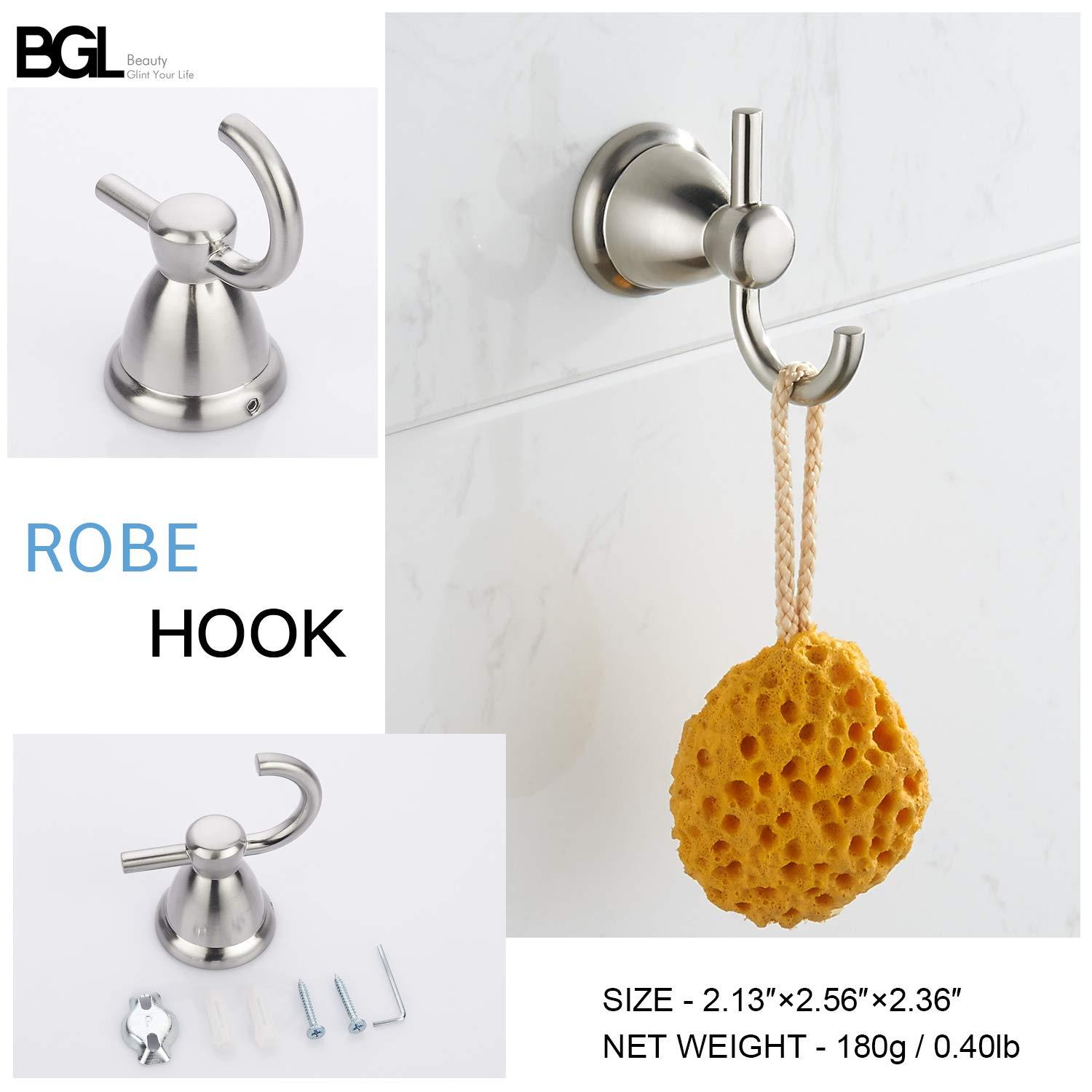 BGL 4-Piece Bathroom Accessory Set Brushed Nickel Bathroom Hardware Set 24 Inches Adjustable Towel Bar Towel Ring Paper Holder Robe Hook - Image 7