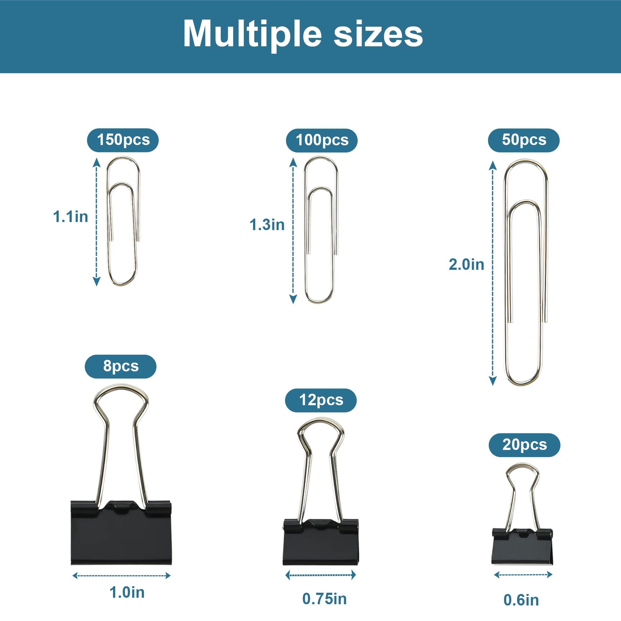 Assorted Size Binder Clips & Jumbo Paper Clips Set - 340pcs Black, Large for Office & School Supplies, in Container with Compartments - Image 3
