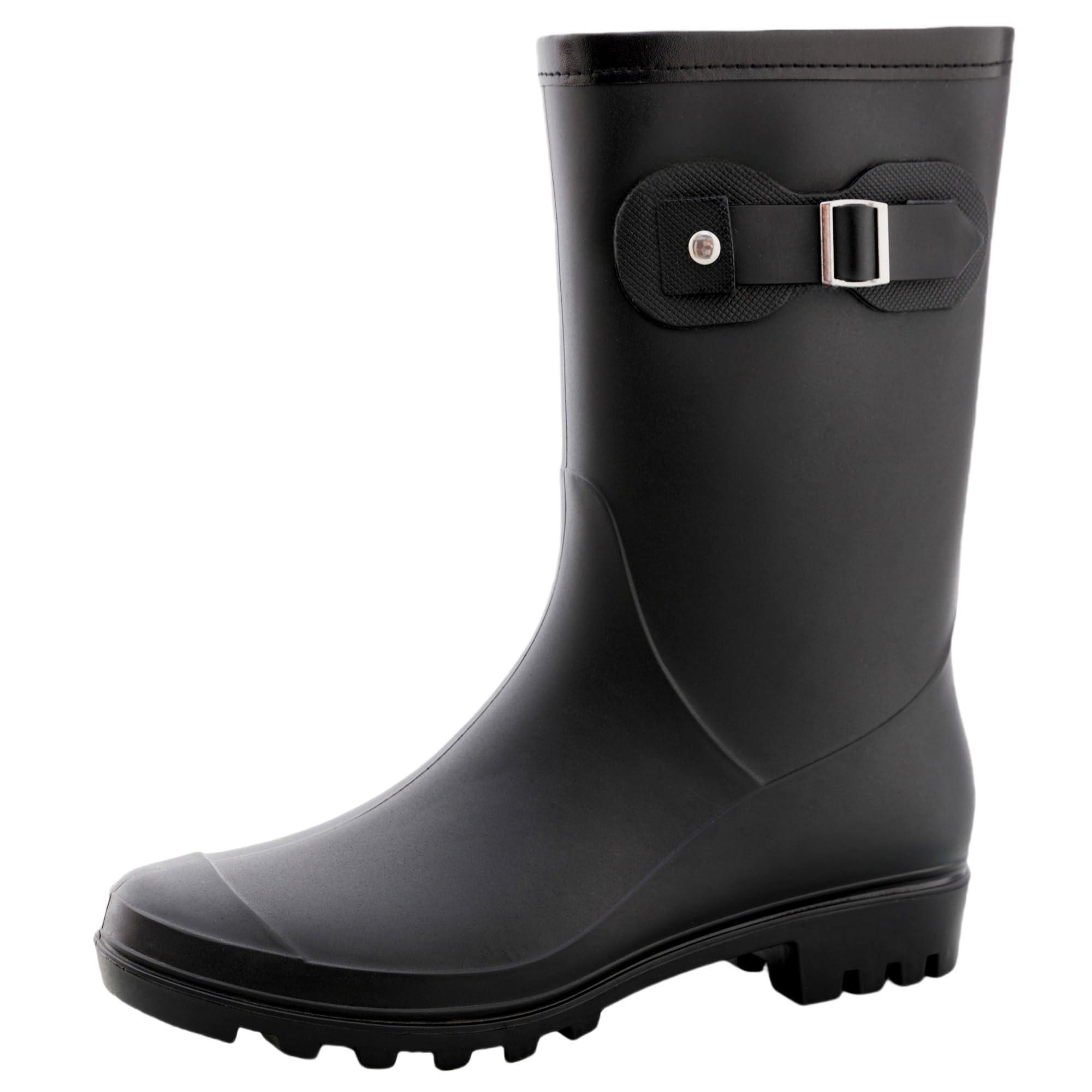 Women's Mid Calf Rain Boots Waterproof Fashion Garden Shoes Anti-slipping Rainboots For Women Comfortable Insole Light Rain Shoes