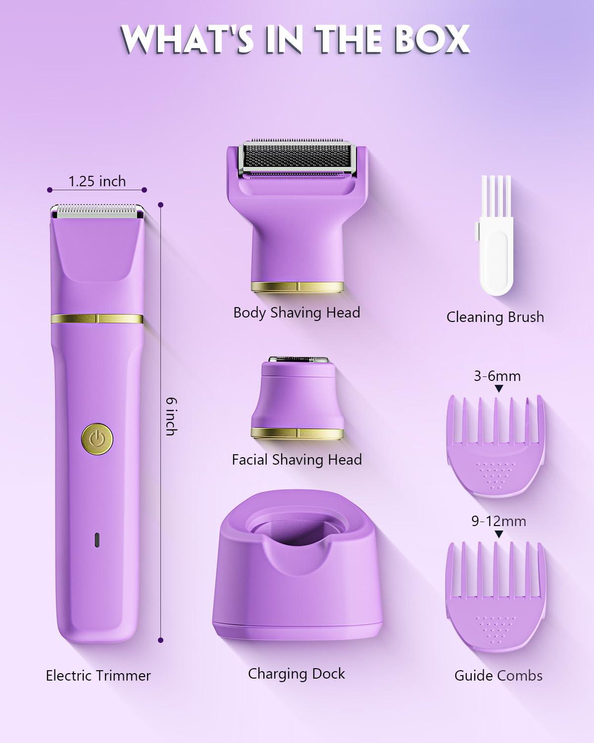 Bikini Trimmer 3 in 1 Electric Razor for Women - IPX7 Waterproof Wet & Dry Body Shaver, Pubic & Facial Hair Remover with Ceramic Blade, USB Rechargeable Dock & Gift Ready - Image 7