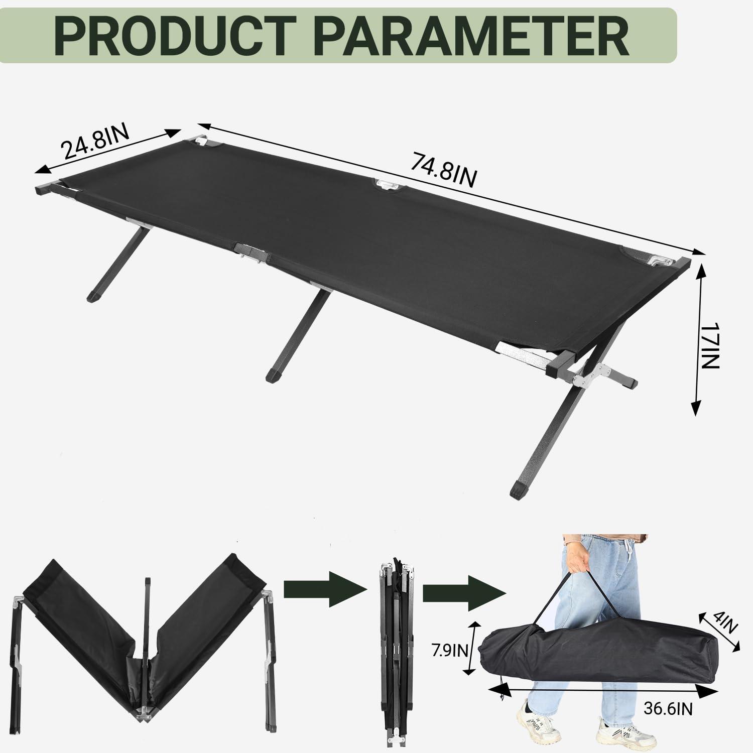 YSSOA Camping Cot, Sleeping Cots for Adults with Storage Bag, Portable and Lightweight Cot Bed for Outdoor Traveling, Hiking, Office Nap, Easy to Set up, 1 Pack - Image 3