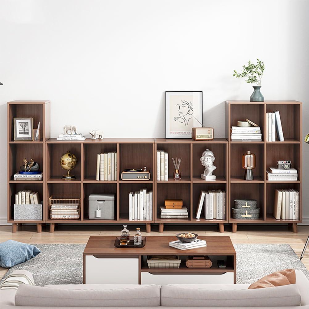 IOTXY Open Cube Low Bookcase - 3-Tier Freestanding Storage Display Cabinet Organizer with Legs for Home Office, 11-Cubes Open Shelf Short Bookshelf, Walnut - Image 6