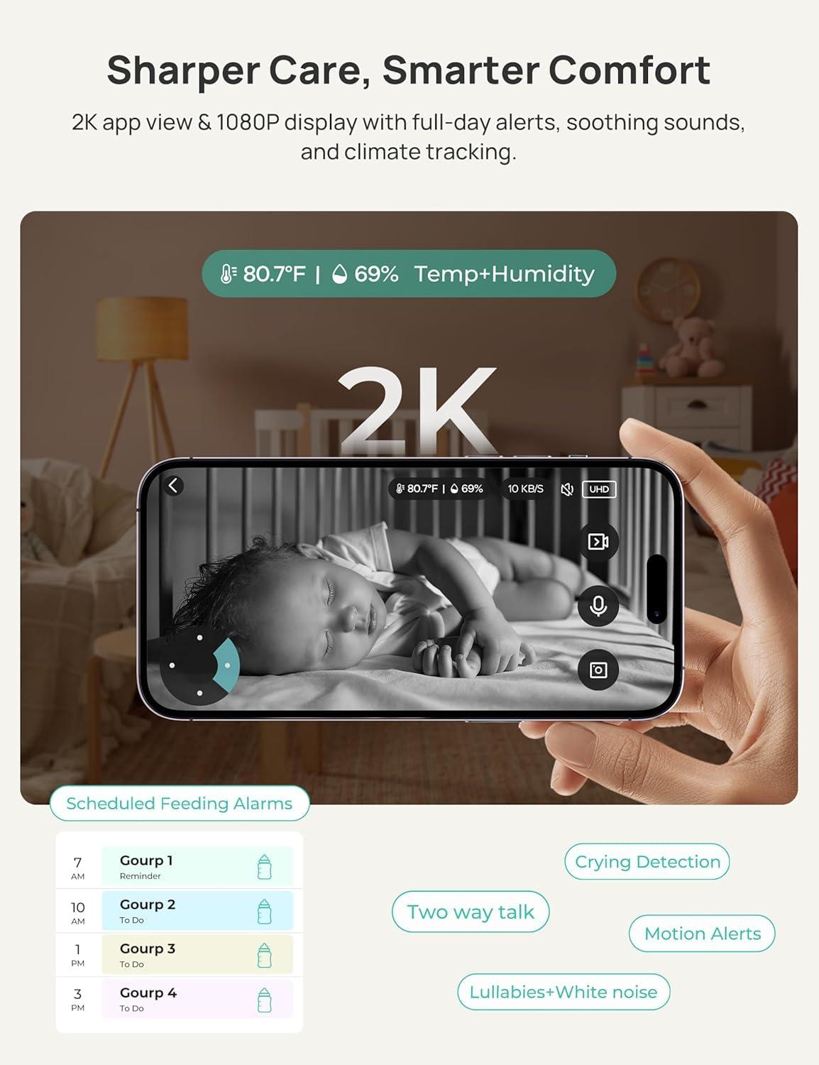 Dr.Care VistaView Smart WiFi Baby Monitor - 5” 1080P Split Screen & 2K Camera App Control, Cry & Motion Alerts, HD Night Vision, 5000mAh Battery, 2-Way Talk, Multi-User, Triple Security, 1279ft Range - Image 5
