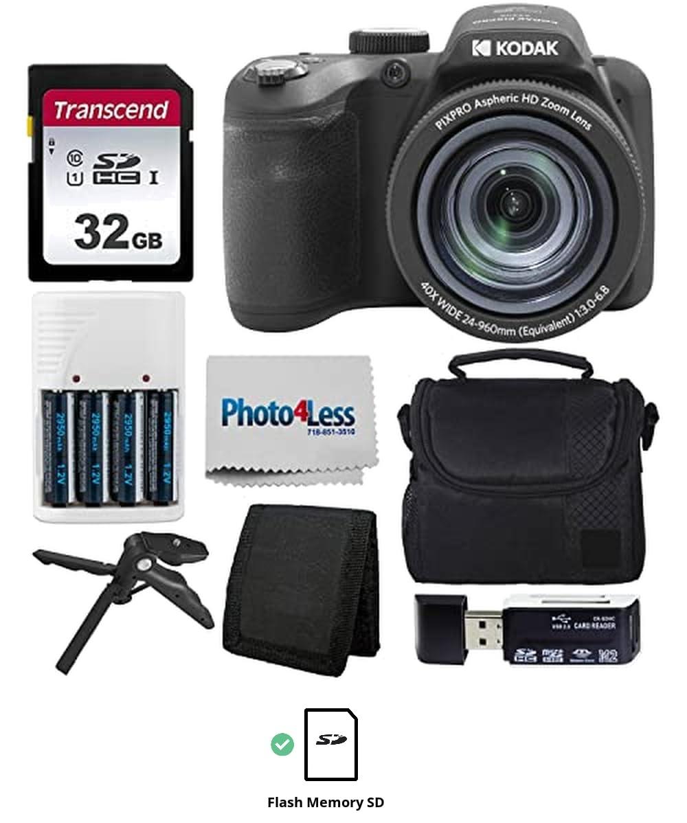 Kodak PIXPRO AZ405 Digital Camera Black, Point & Shoot Camera Case, 32GB SD Memory Card, Rechargeable Batteries & Charger, USB Card Reader, Table Tripod, Accessories - Image 3