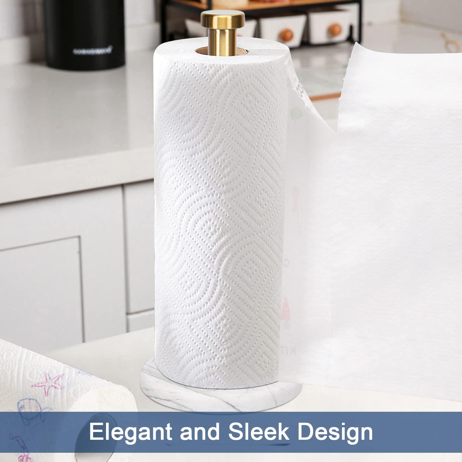 NearMoon Standing Paper Towel Holder, Kitchen Paper Towel Tissue Holder- for Bathroom Kitchen Countertop, Standard or Jumbo-Sized Roll Paper (with Marble Base, Brushed Gold) - Image 3