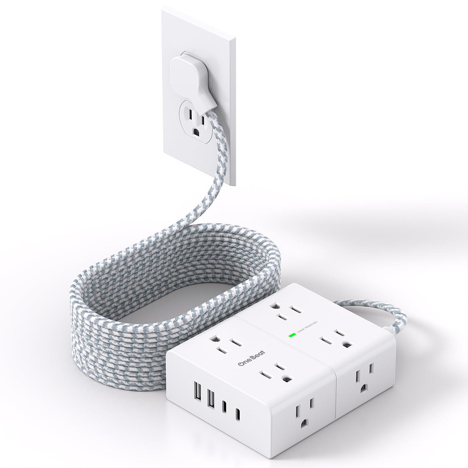 Surge Protector Power Strip 15 Ft Cord, Ultra Thin Flat Extension Cord with 8 Outlets 4 USB Ports(2 USB C), Flat Plug Power Strip, 15 Ft Long Braided Power Cord for Home, Office, Dorm Room Essentials